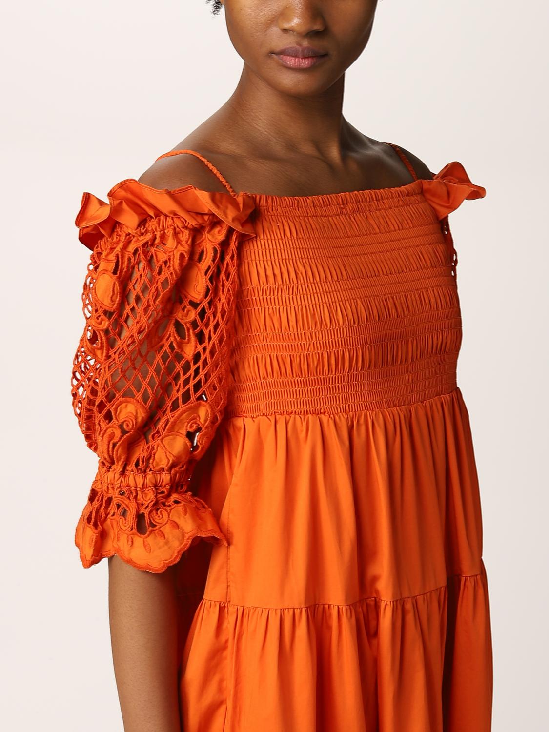 strapless open back dress Sparkly Orange Tulle Prom Dresses Spaghetti Strap V-neck Lace Applique –  Viniodress main image 1