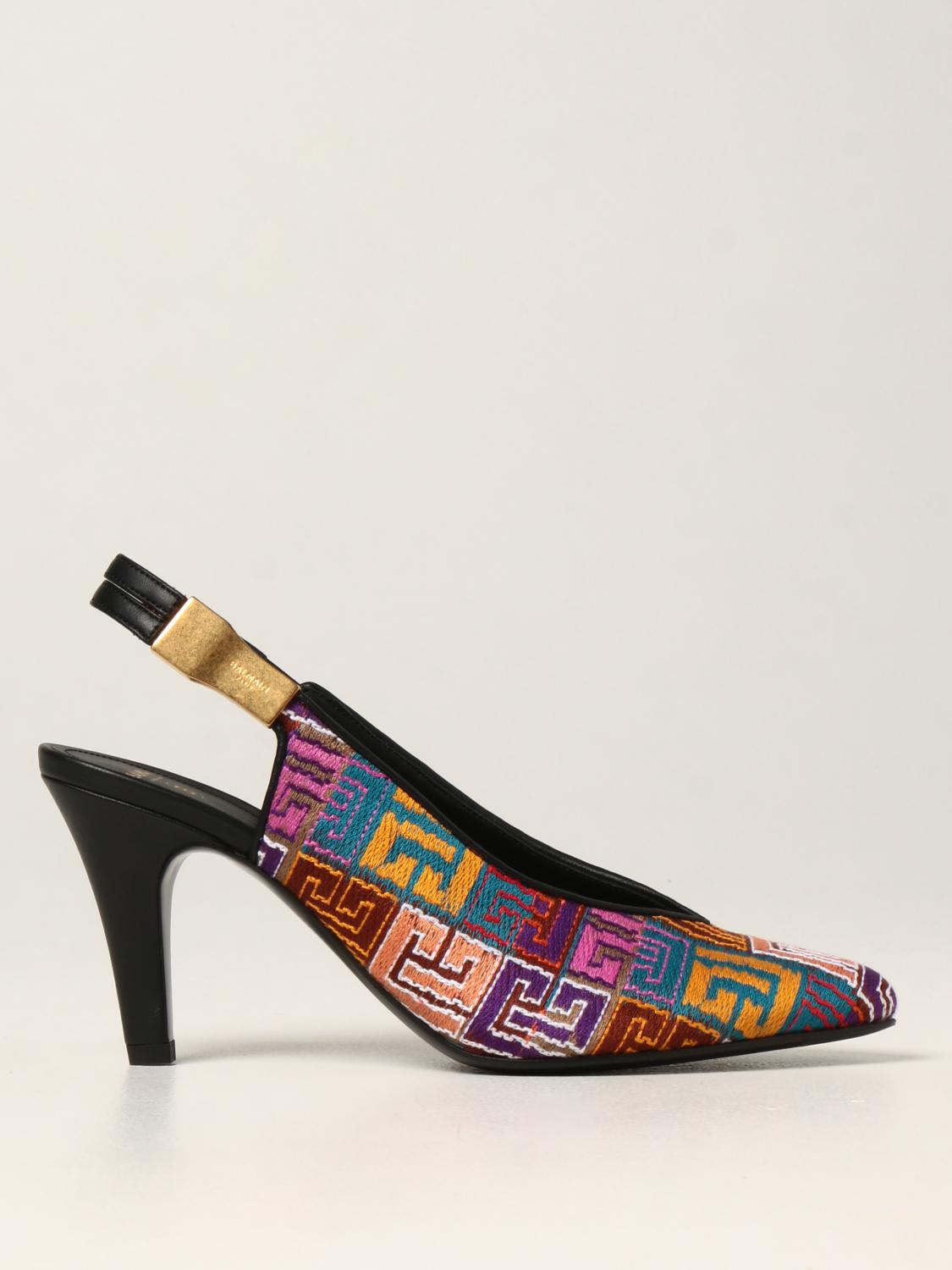 【関税込み】balmain Tara' slingback BALMAIN: Tara monogram fabric slingbacks - Multicolor