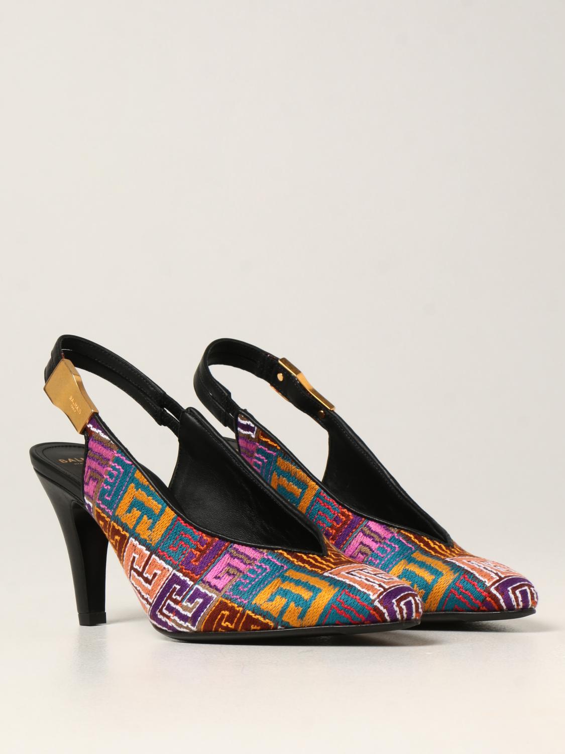 BALMAIN: Tara monogram fabric slingbacks - Multicolor