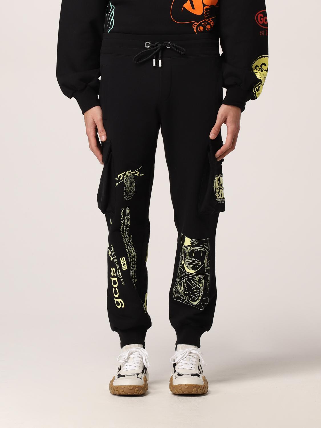 GCDS TROUSERS: One Piece x GCDS cotton cargo pants, Black - Img 1