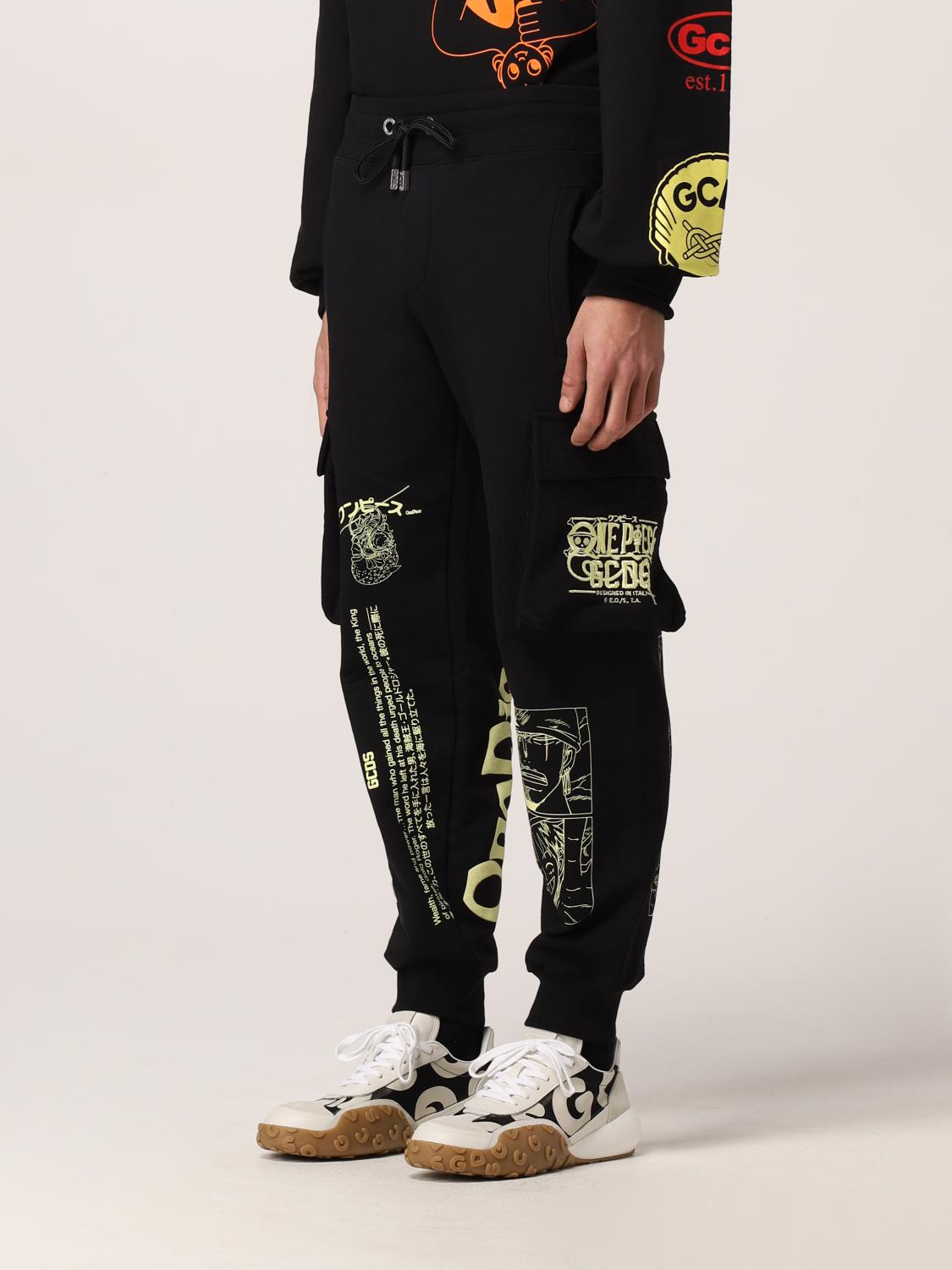 GCDS TROUSERS: One Piece x GCDS cotton cargo pants, Black - Img 4