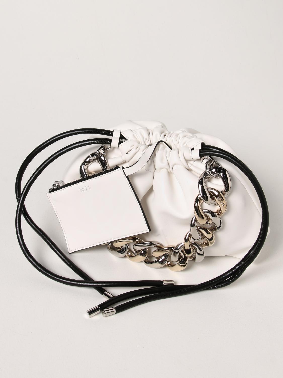 N° 21 CLUTCH: Pouch Eva N°21 in pelle ecologica con logo, Bianco - Img 3