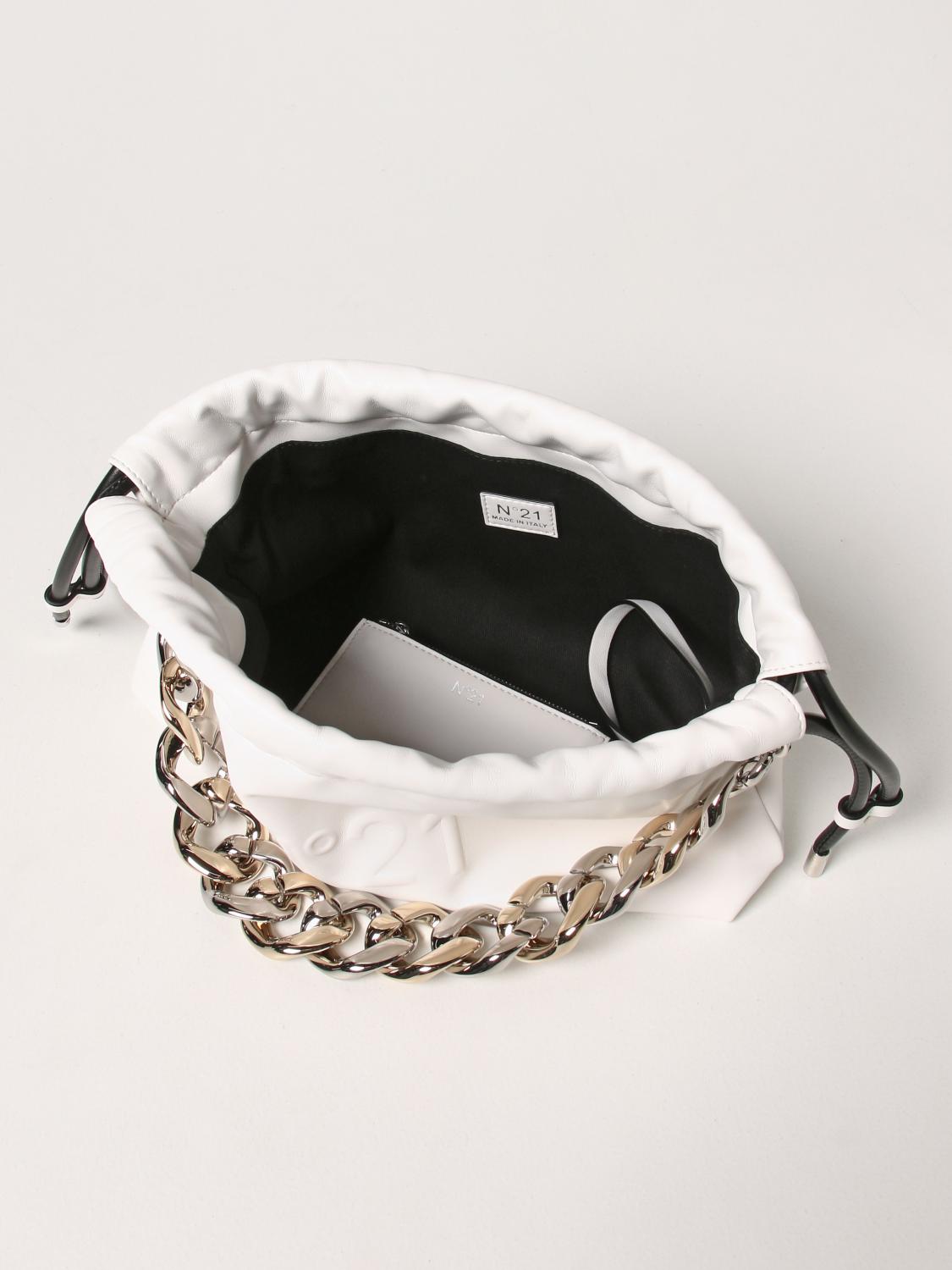 N° 21 CLUTCH: Pouch Eva N°21 in pelle ecologica con logo, Bianco - Img 4