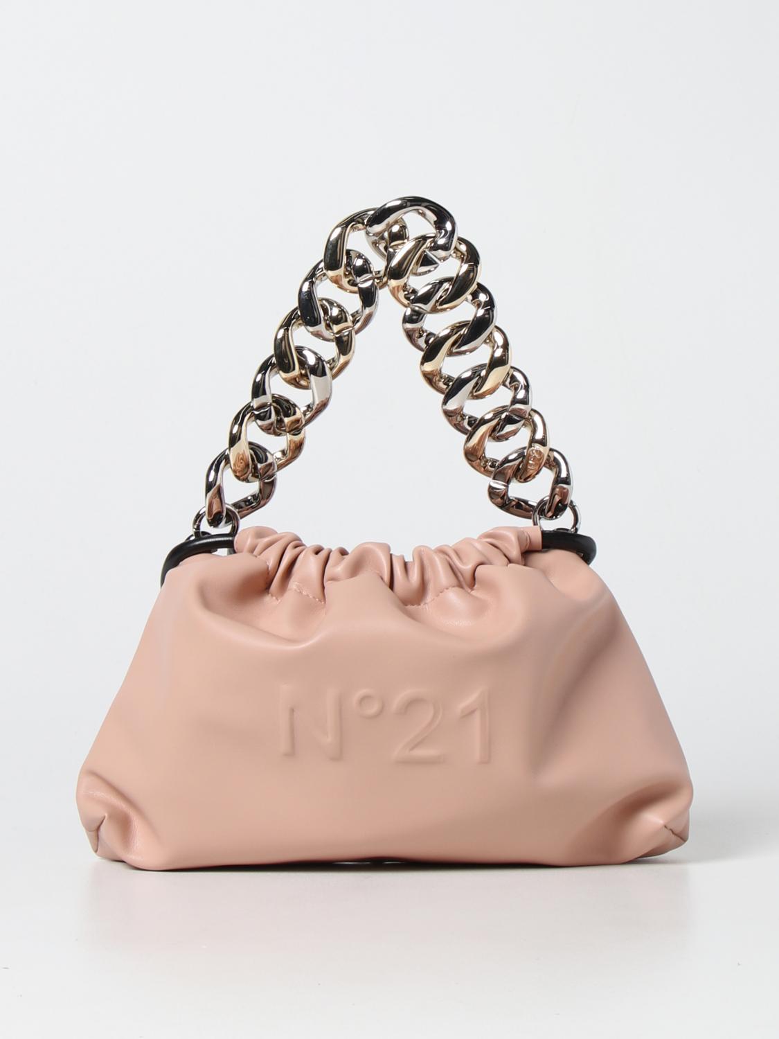 N° 21 CLUTCH: Pouch Eva N°21 in pelle ecologica con logo, Cipria - Img 1