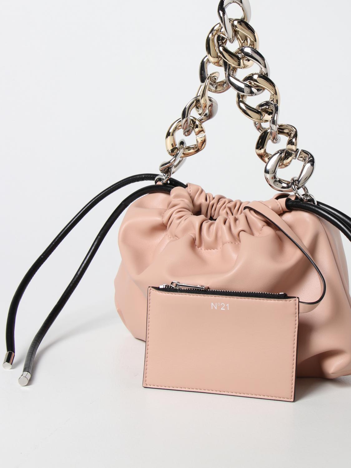 N° 21 CLUTCH: Pouch Eva N°21 in pelle ecologica con logo, Cipria - Img 3