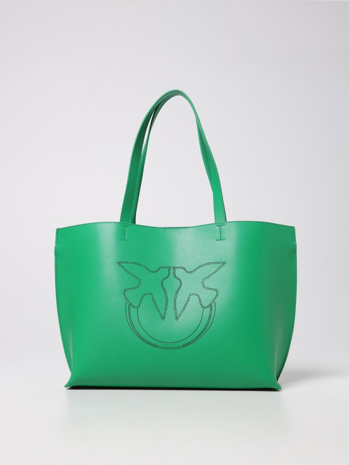 PINKO: Everyday shopping bag in tumbled leather Turquoise