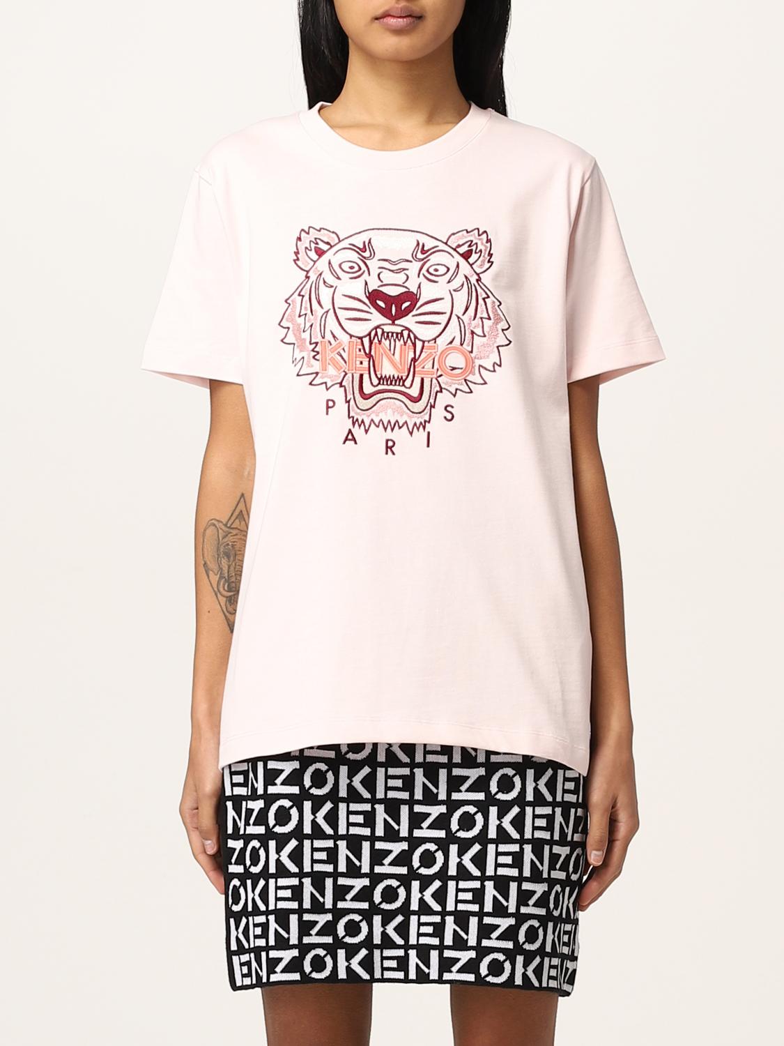KENZO: cotton T-shirt with Tiger Paris logo Pink Kenzo t-shirt