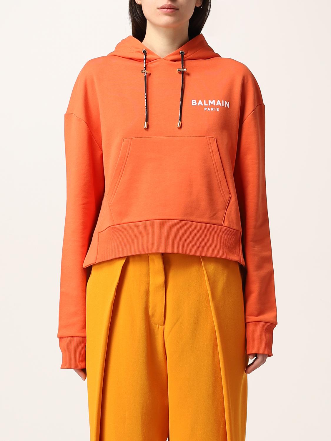 Balmain Logo Balmain Cropped Hoodie BALMAIN: Cotton Hoodie With