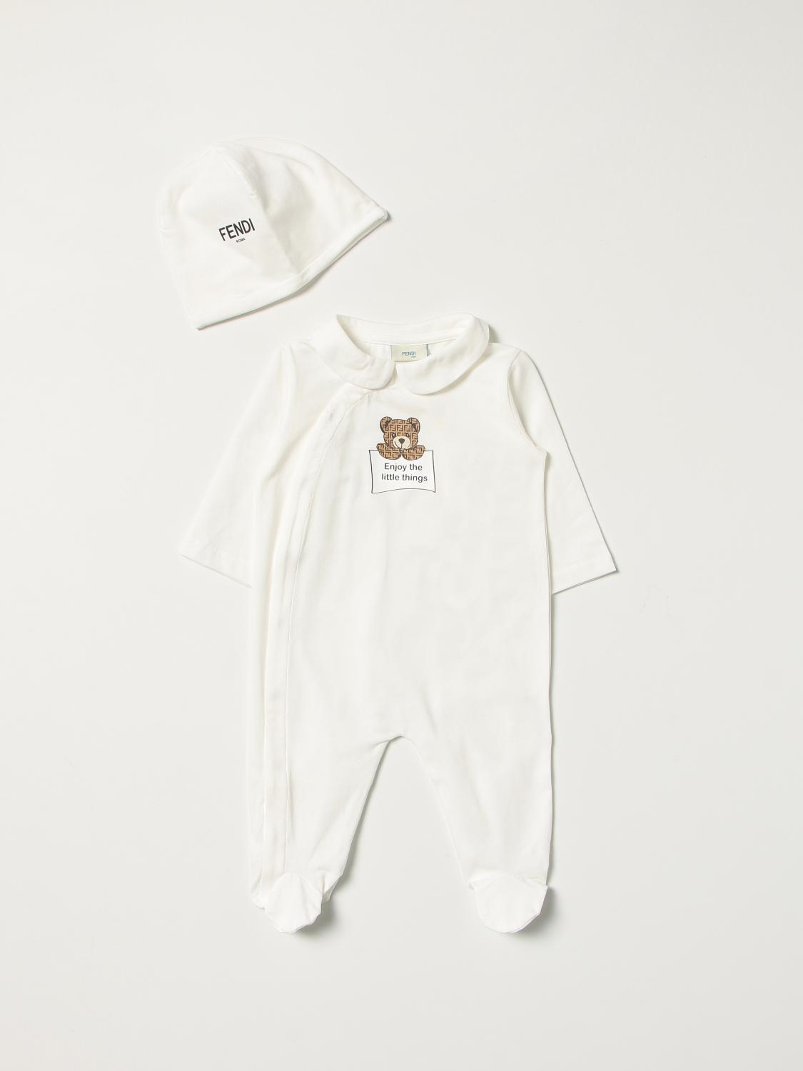 FENDI: Set tutina con piede cappello con Teddy Bianco