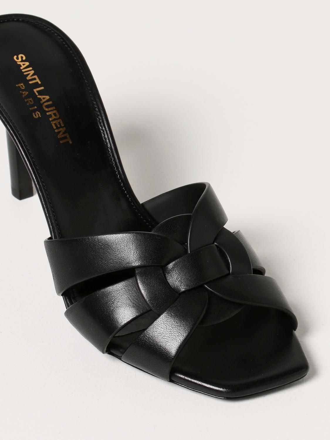 サンダル・ミュール SAINT LAURENT Women Sandals 650986DWE00 1000 Black SAINT LAURENT: Tribute leather mules - Black | Saint Laurent