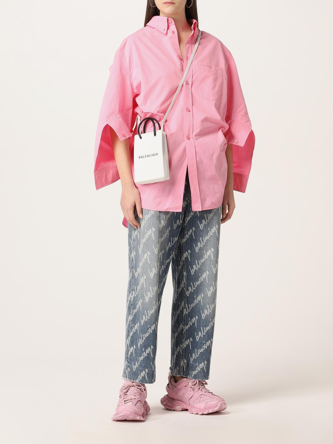 BALENCIAGA: Swing Twisted poplin shirt - Pink | Balenciaga shirt 