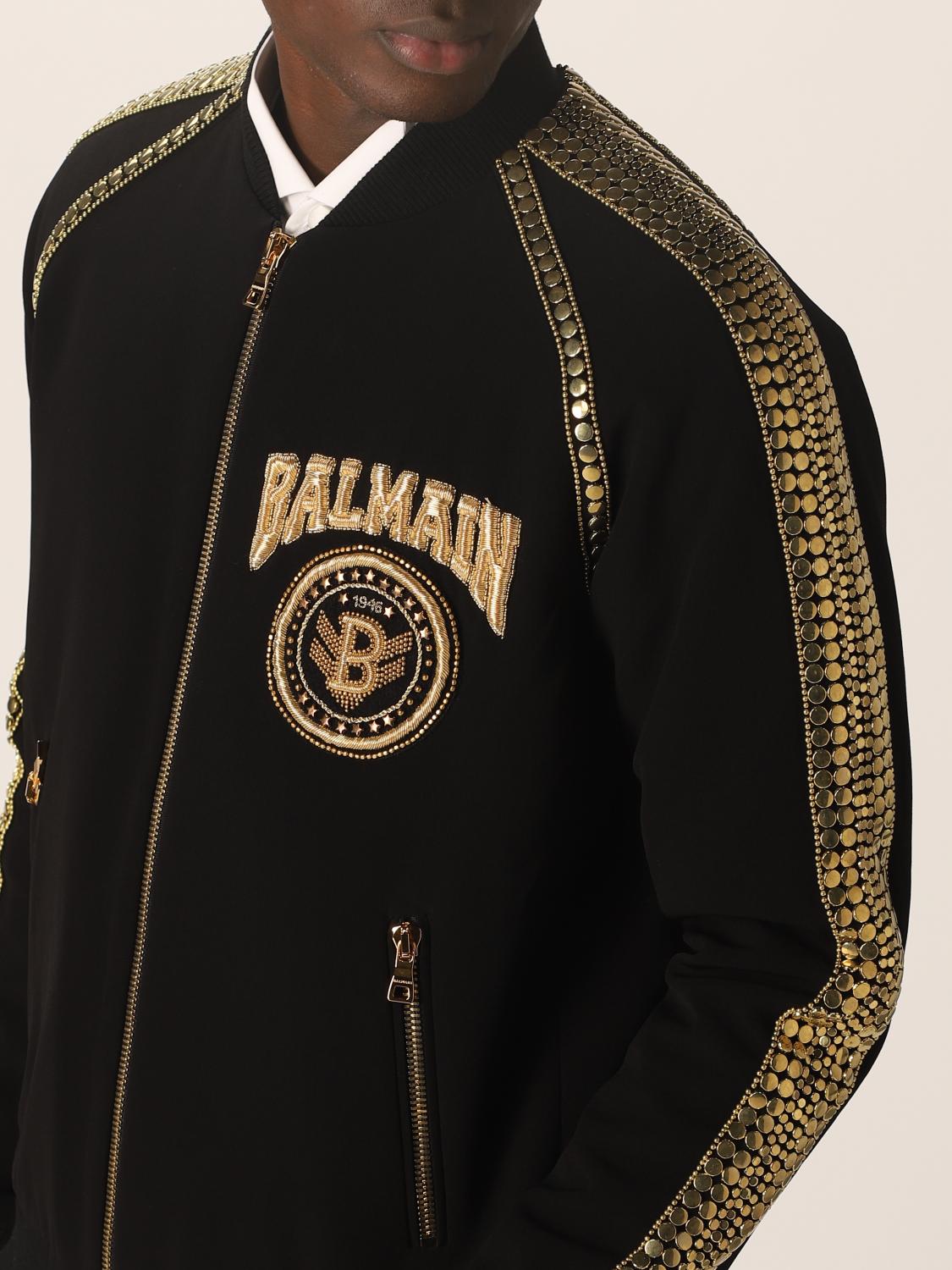 BALMAIN: jacket with studs and embossed logo - Black