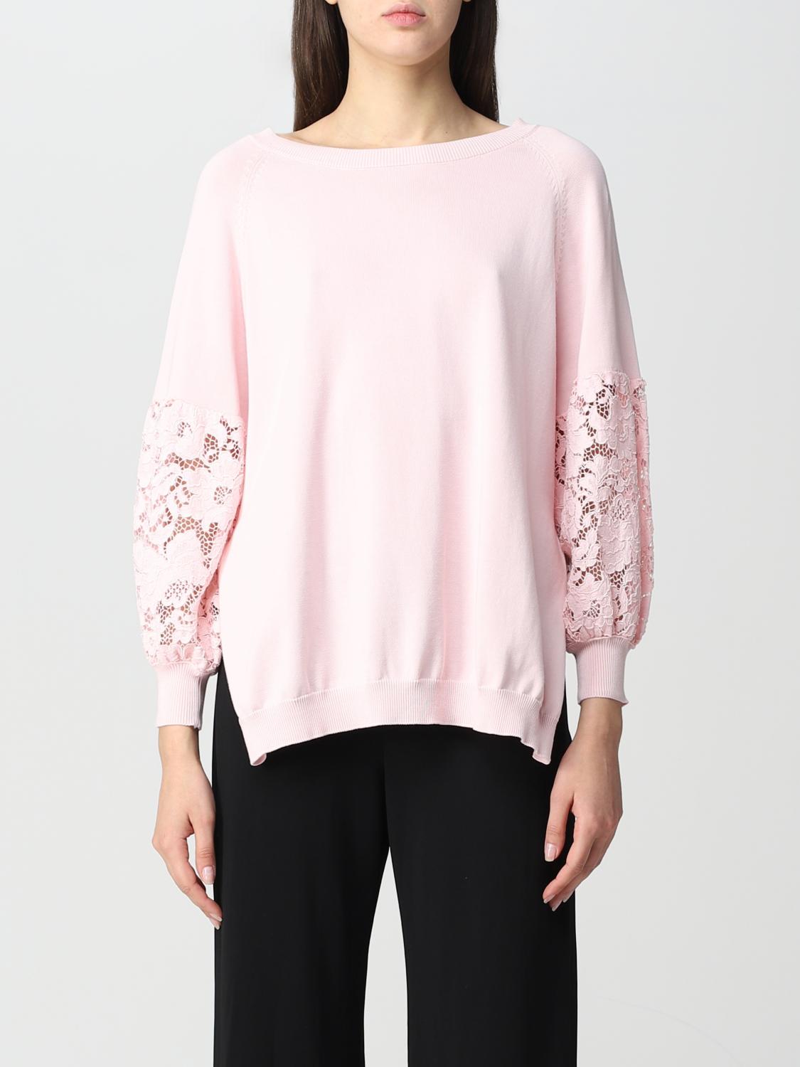 Twinset Maglia Cipria TWINSET: Maglia In Cotone E Pizzo Macramè - Main Image