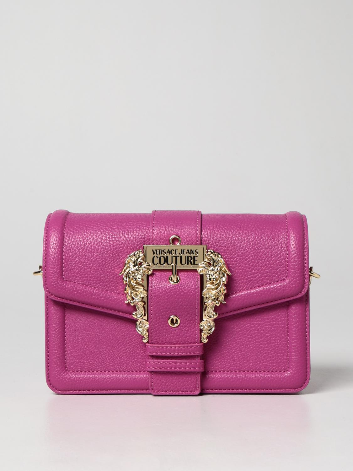 VERSACE JEANS COUTURE BORSA A TRACOLLA: Borsa Versace Jeans Couture in pelle sintetica saffiano, Rosa - Img 1