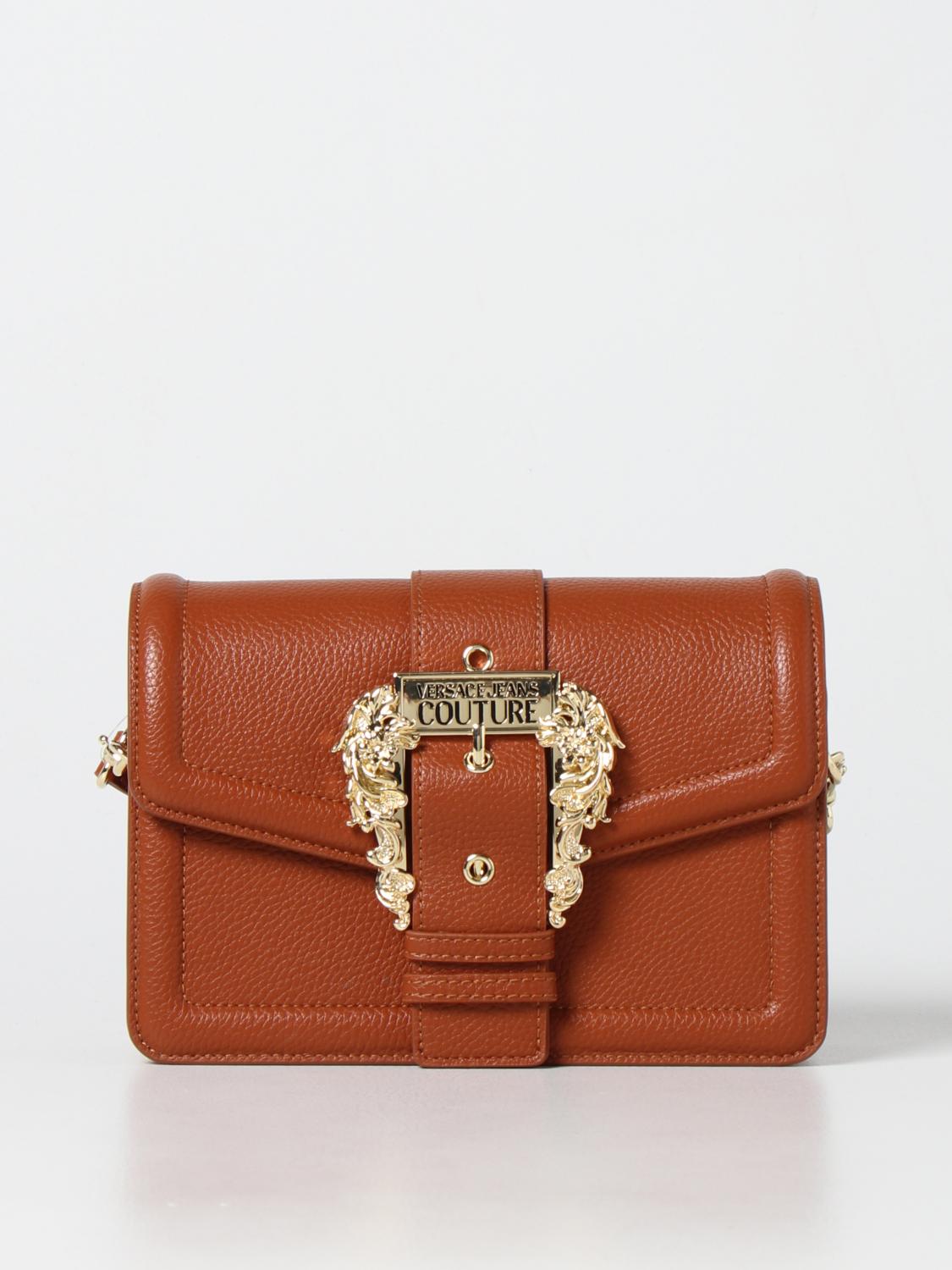 VERSACE JEANS COUTURE BORSA A TRACOLLA: Borsa Versace Jeans Couture in pelle sintetica saffiano, Marrone - Img 1