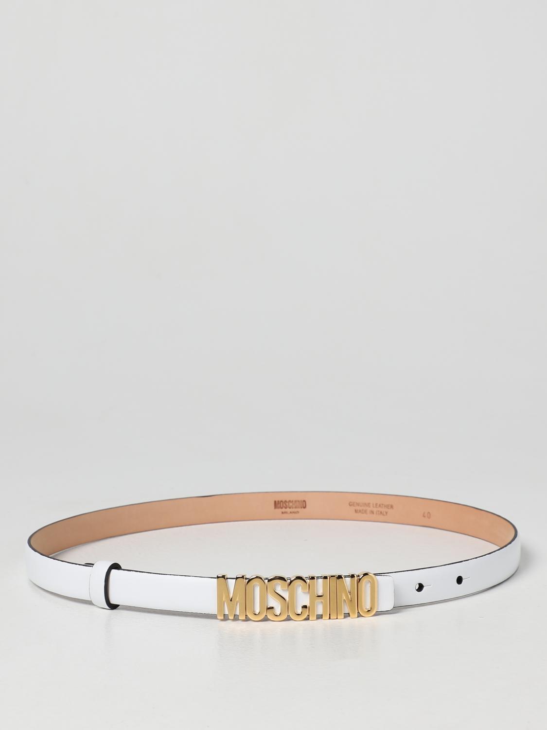 MOSCHINO COUTURE CINTURA: Cintura Moschino Couture in pelle con logo, Bianco - Img 1