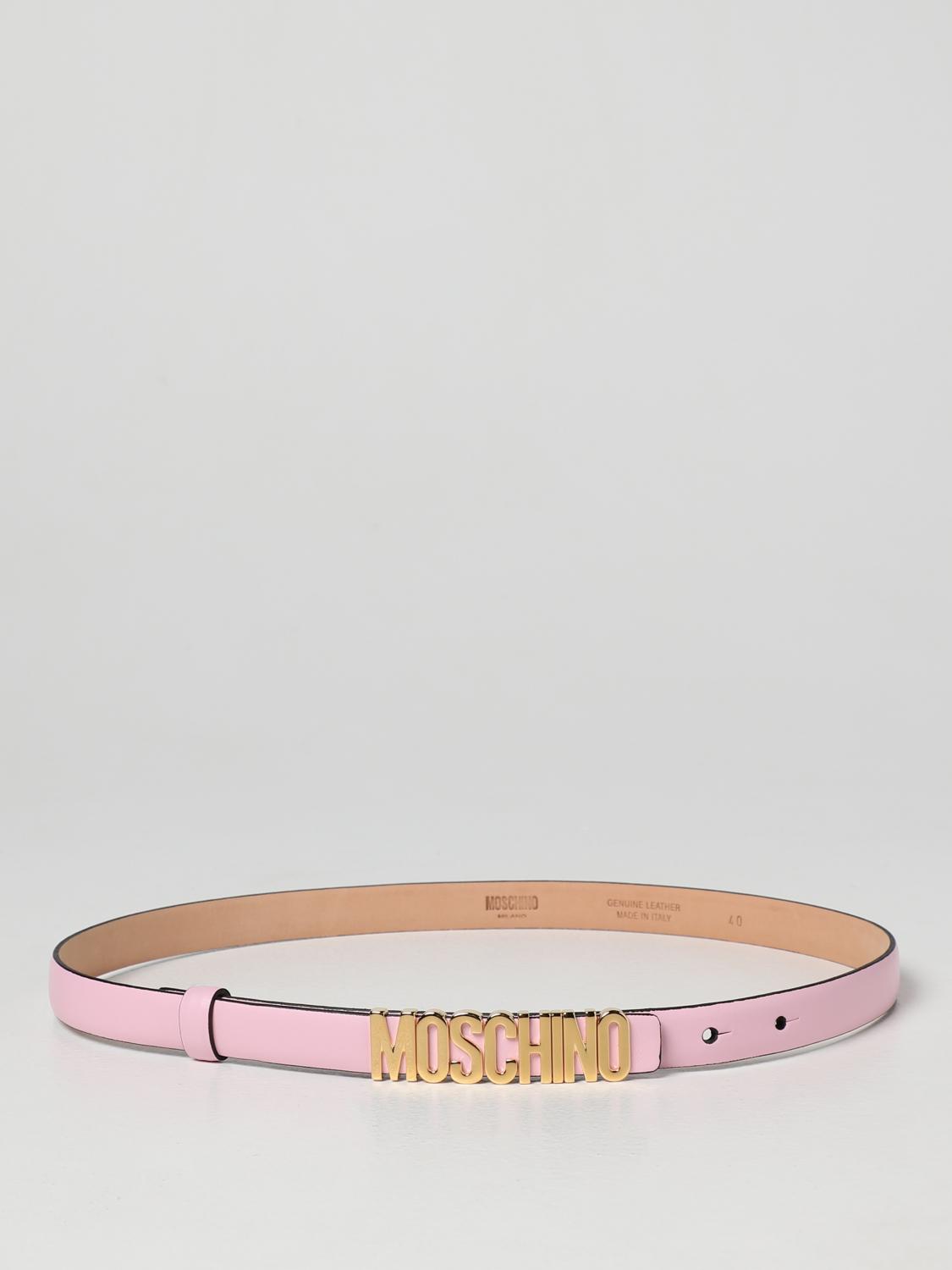MOSCHINO COUTURE CINTURA: Cintura Moschino Couture in pelle con logo, Rosa - Img 1
