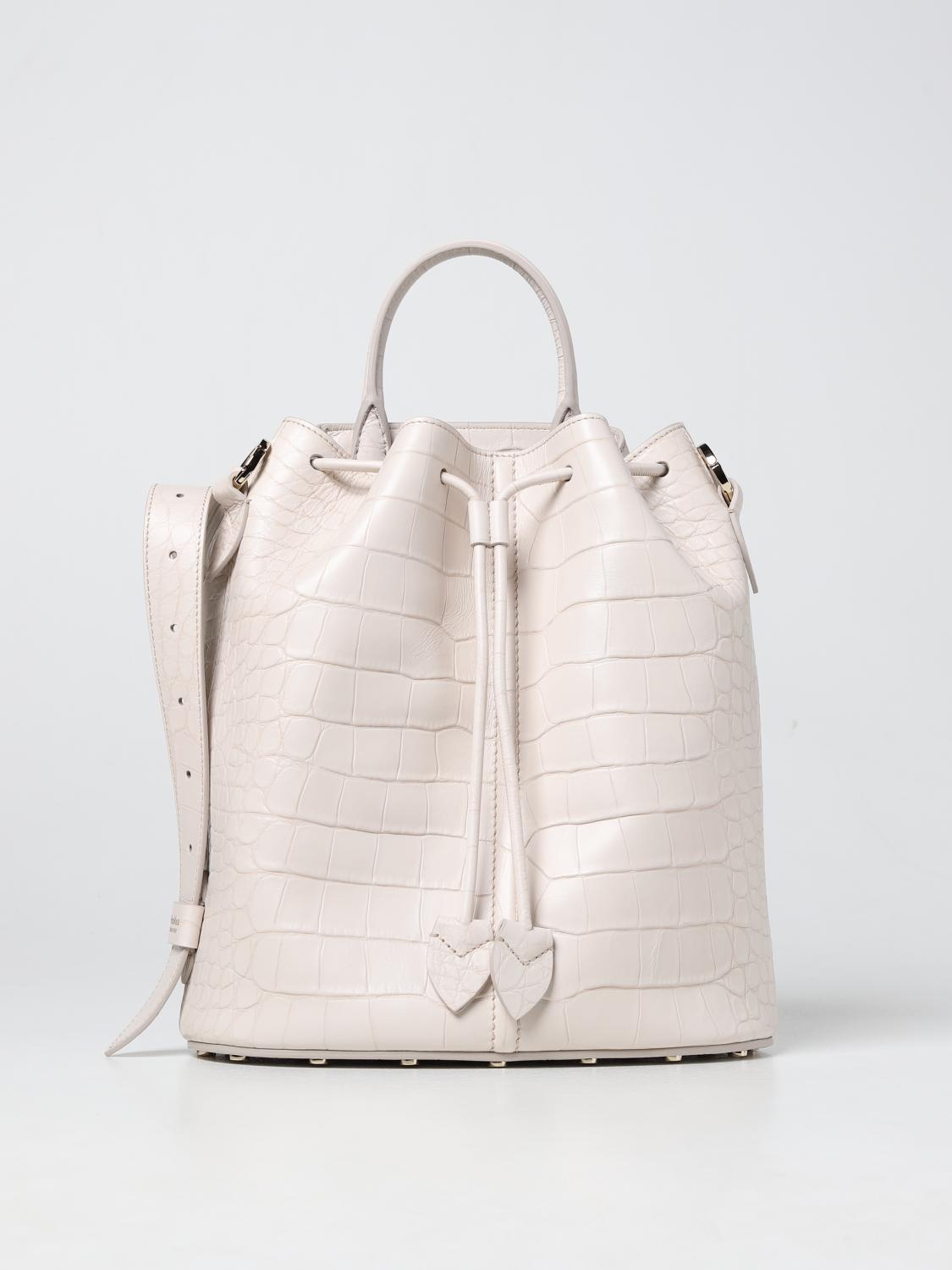 MAX MARA: Borsa a secchiello in pelle con stampa cocco Cipria