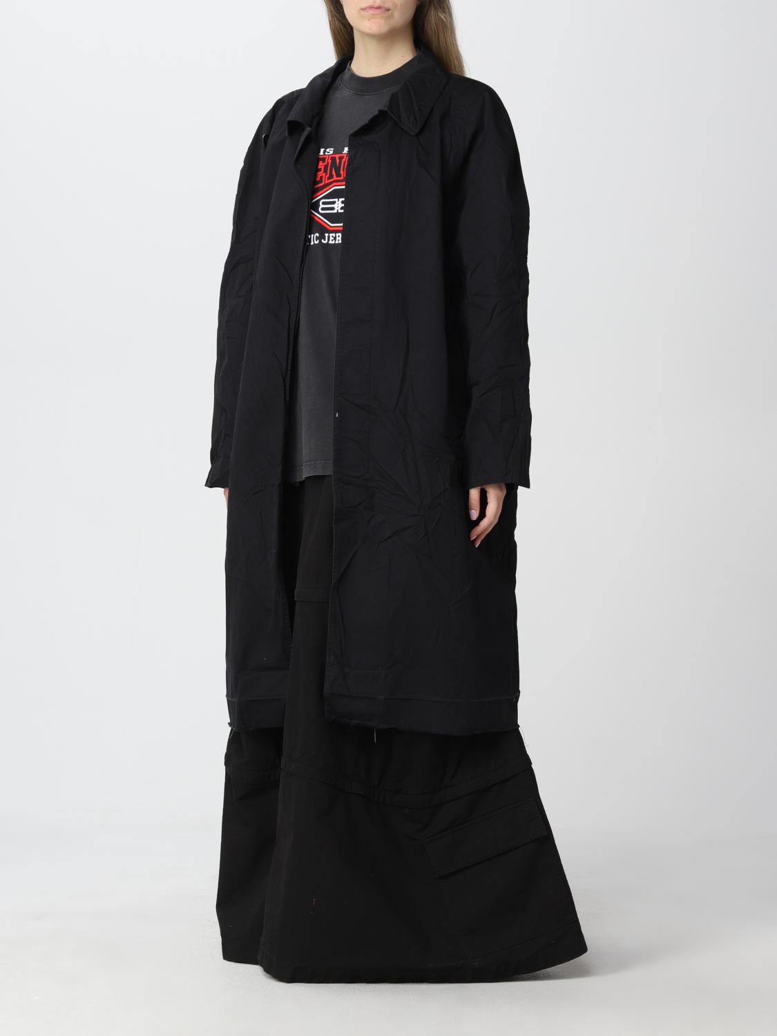 BALENCIAGA: long wrinkled trench coat - Black | Balenciaga