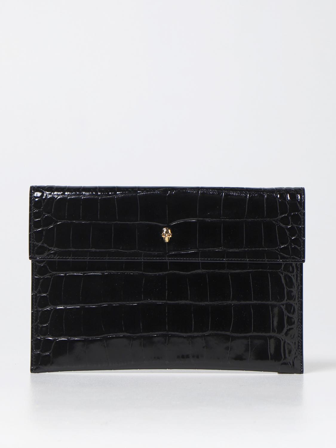 MCQUEEN CLUTCH: Pochette Skull McQueen in pelle con stampa cocco, Nero - Img 1