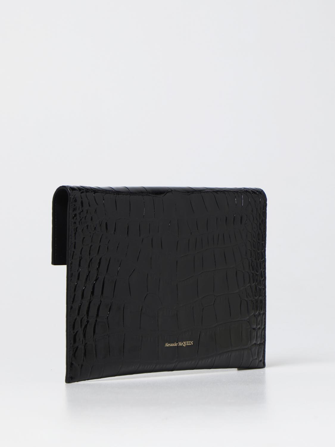 MCQUEEN CLUTCH: Pochette Skull McQueen in pelle con stampa cocco, Nero - Img 2