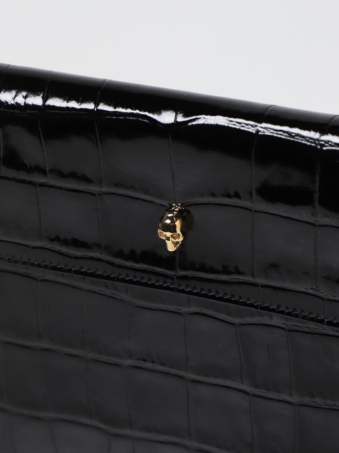 MCQUEEN CLUTCH: Pochette Skull McQueen in pelle con stampa cocco, Nero - Img 3