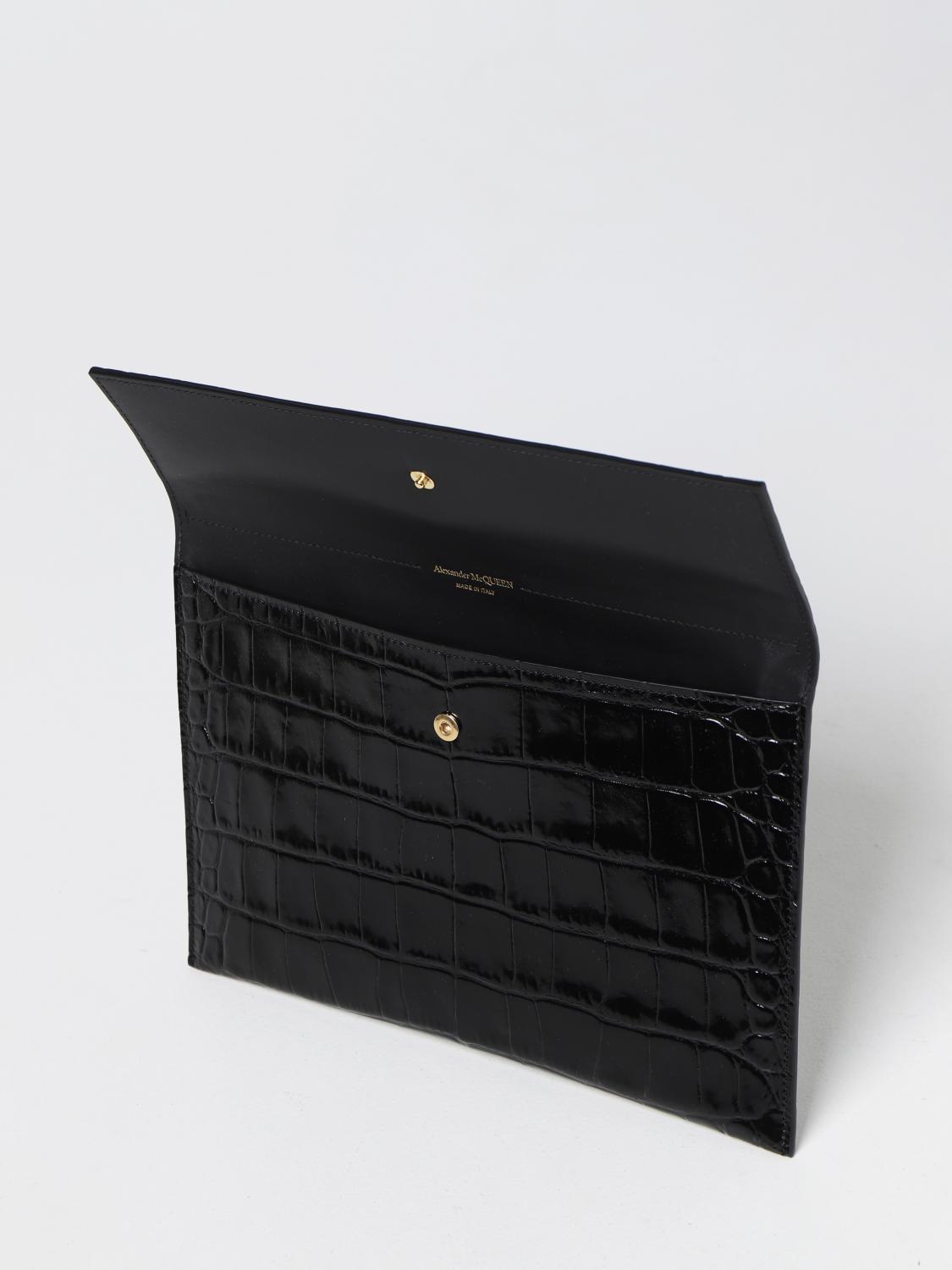 MCQUEEN CLUTCH: Pochette Skull McQueen in pelle con stampa cocco, Nero - Img 4