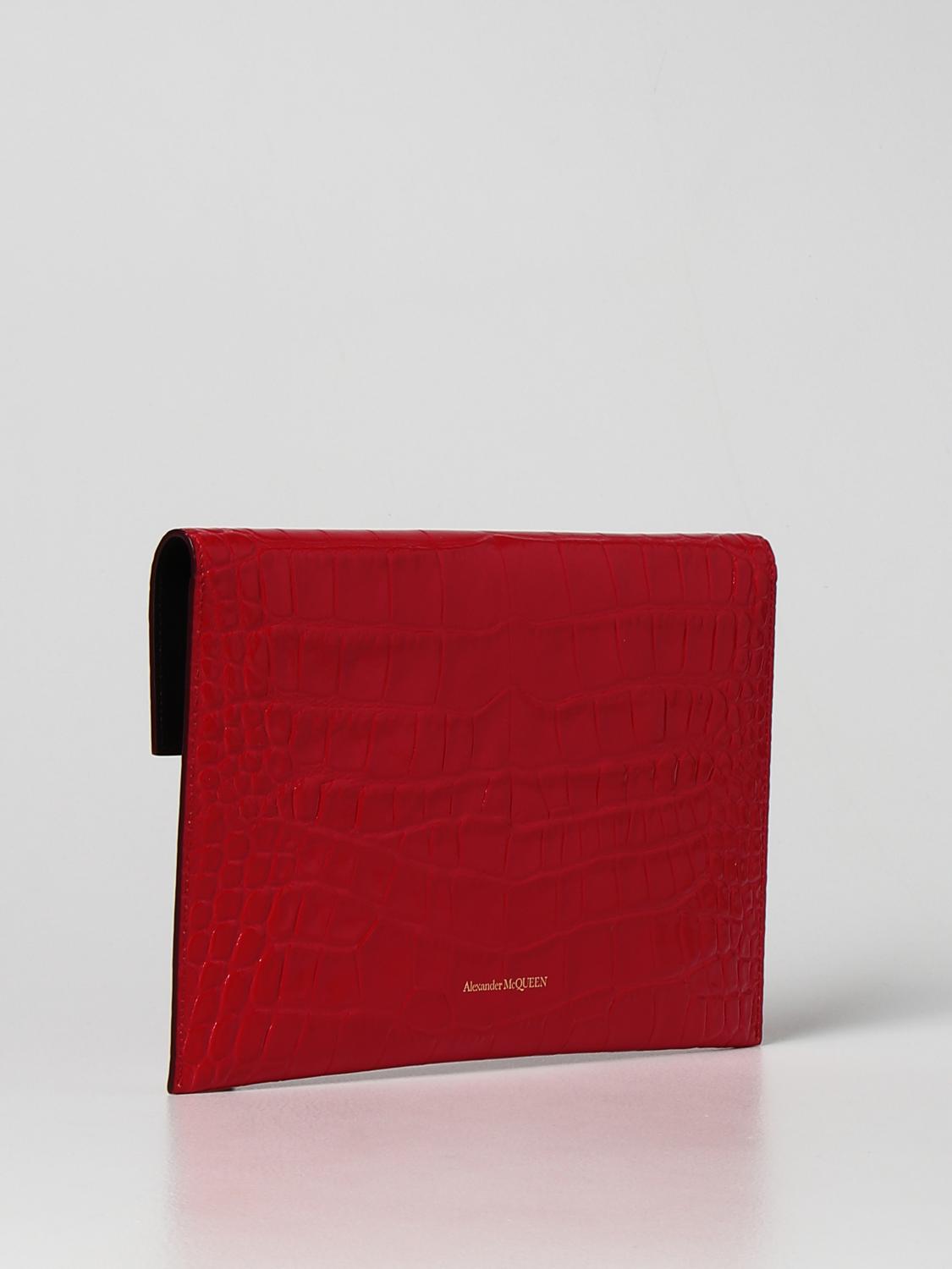 MCQUEEN CLUTCH: McQueen Skull Pochette aus Leder mit Krokoprägung, Rot - Img 3