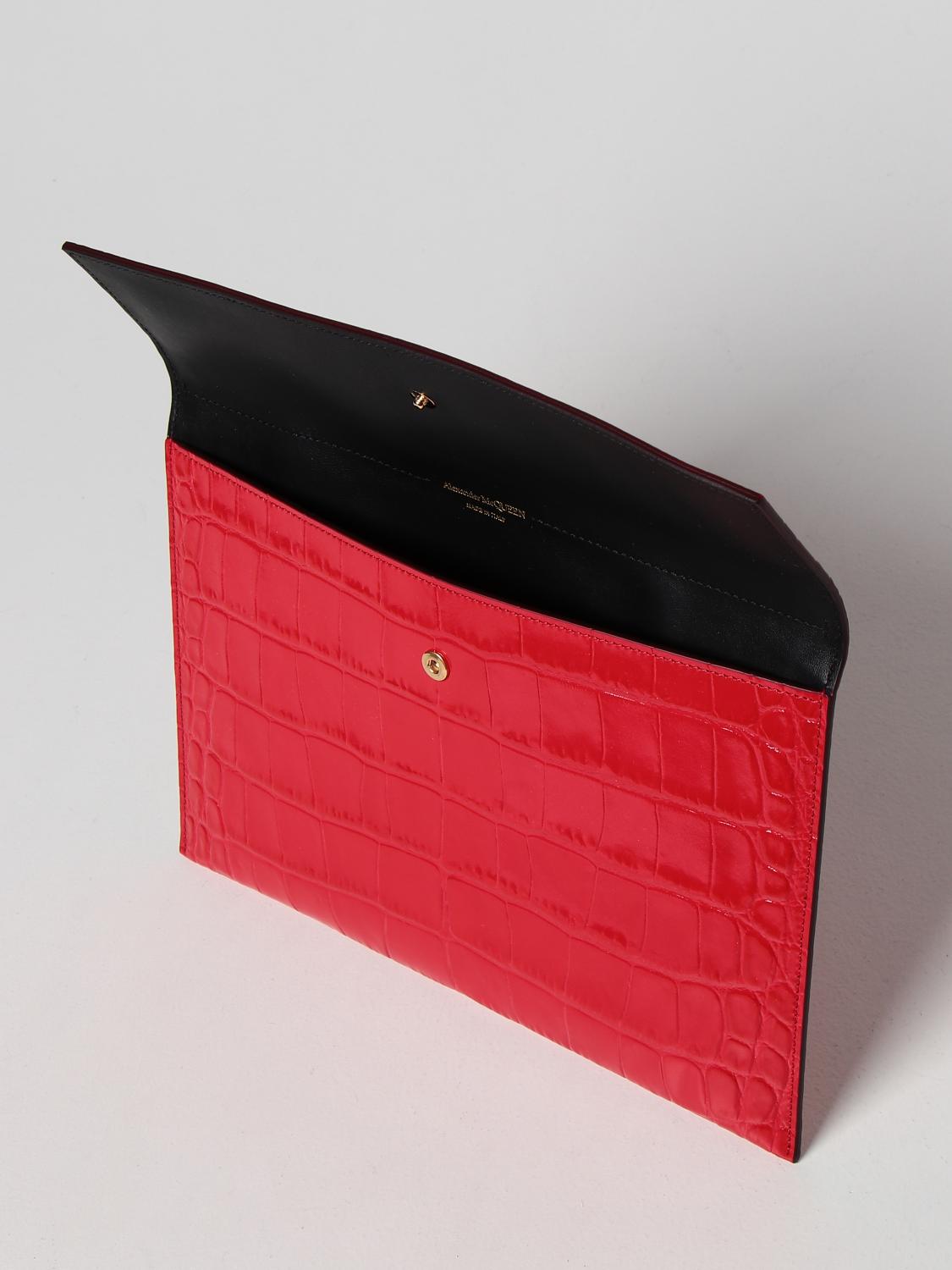 MCQUEEN CLUTCH: McQueen Skull Pochette aus Leder mit Krokoprägung, Rot - Img 5