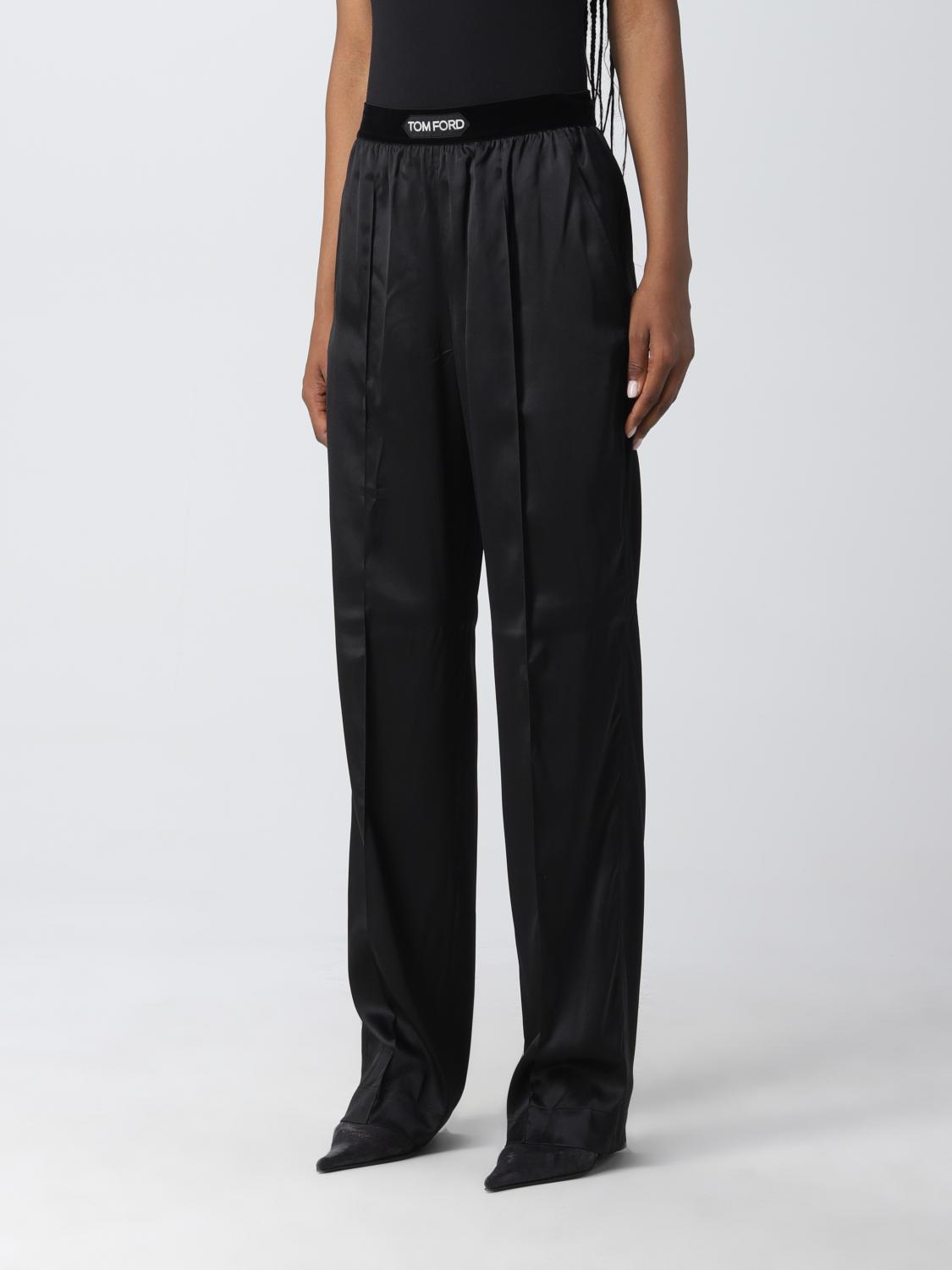 パンツ TOM FORD Woman Pants Blue PAW397FAX881 HB840 TOM FORD Silk satin-trimmed cotton-velvet straight-leg pants