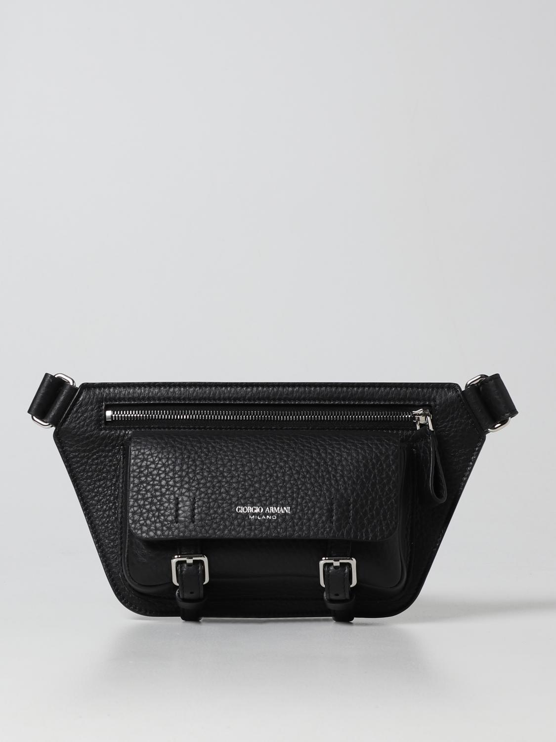 GIORGIO ARMANI: hammered leather belt bag - Black | Giorgio GIORGIO ARMANI: hammered leather belt bag - Black | Giorgio
