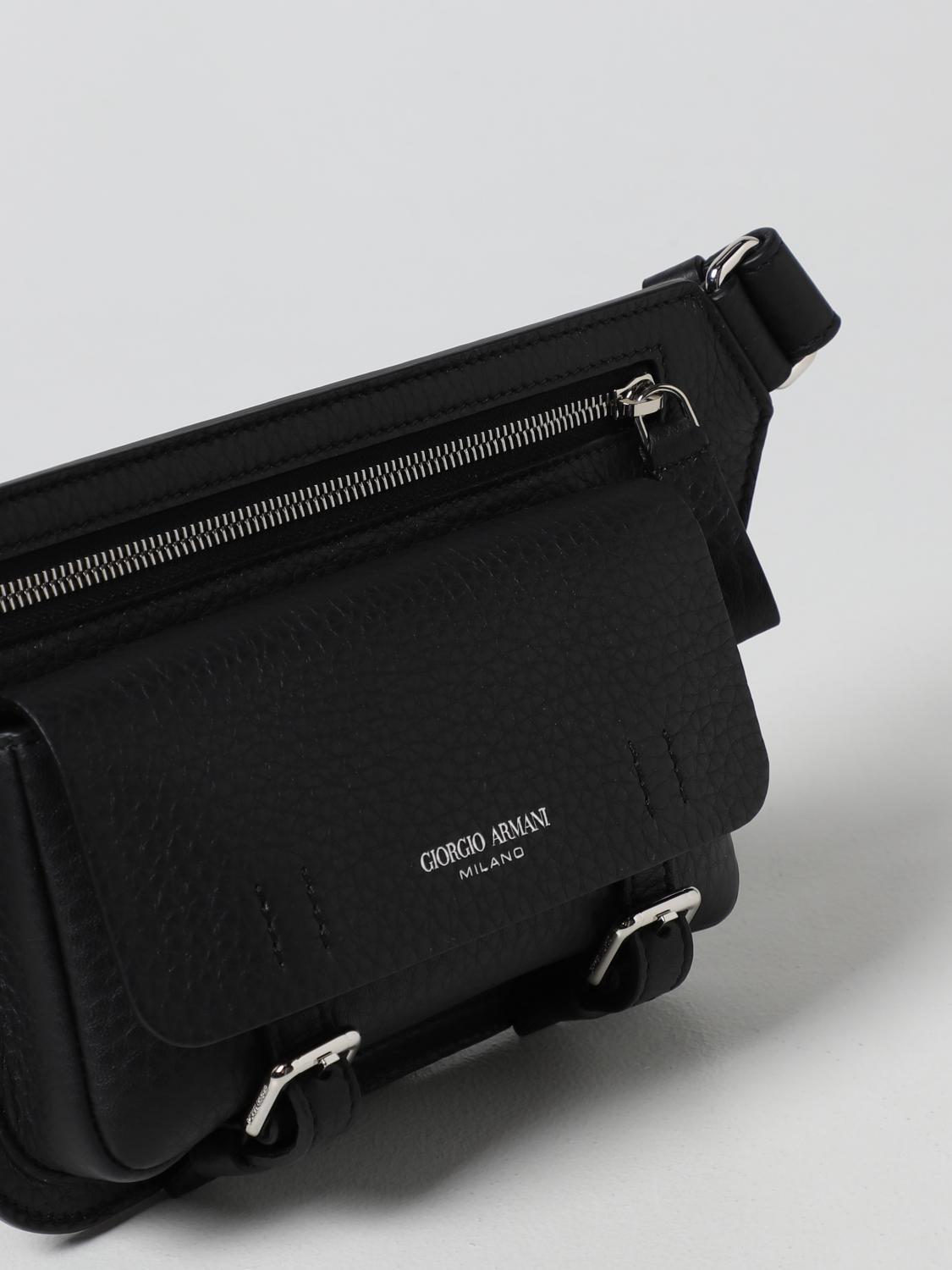 GIORGIO ARMANI: hammered leather belt bag - Black | Giorgio GIORGIO ARMANI: hammered leather belt bag - Black | Giorgio
