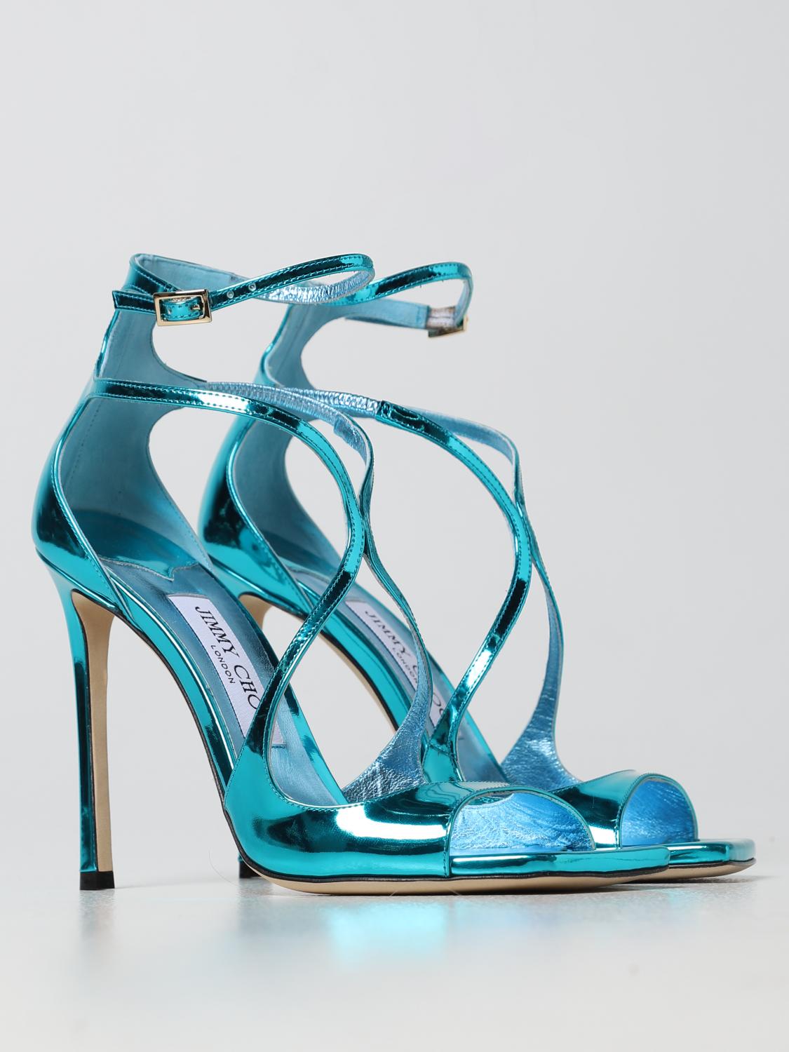 JIMMY CHOO: Azia patent leather sandals - Blue | Jimmy Choo heeled