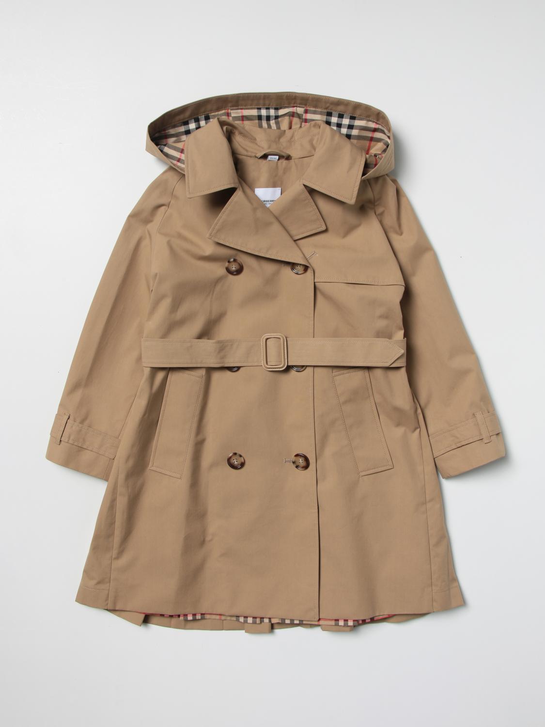 BURBERRY JACKET: Burberry cotton trench coat with hood, Beige - Img 1