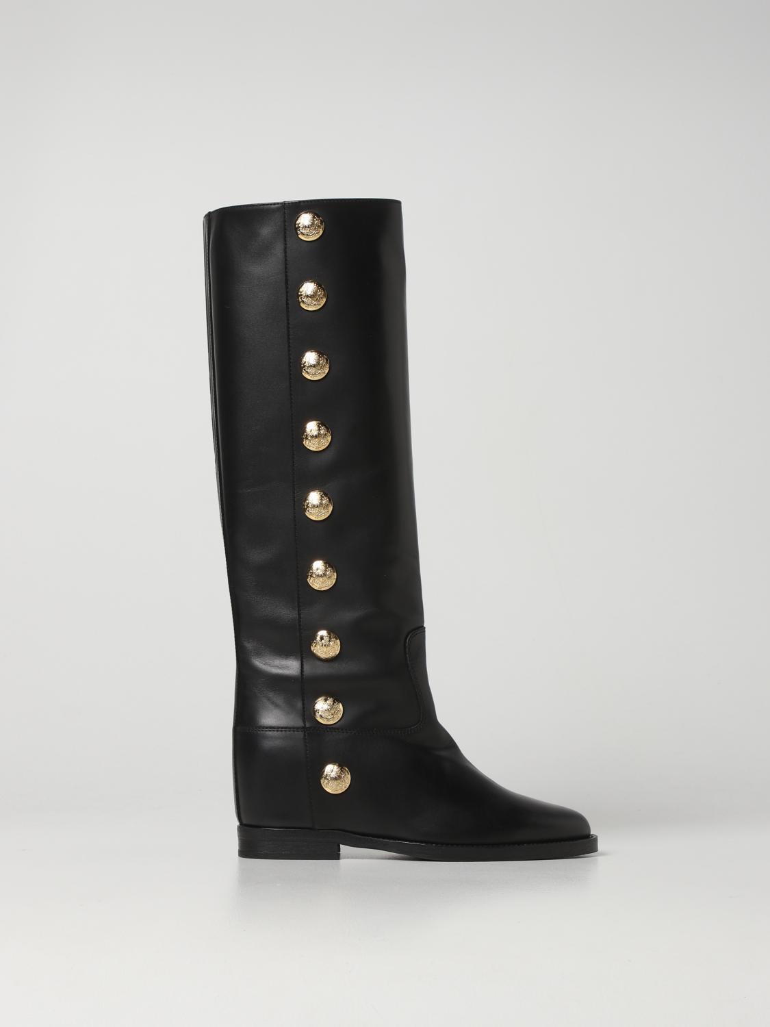 VIA ROMA 15 STIVALI: Stivale Santa Monica Via Roma 15 in pelle con bottoni, Nero - Img 1