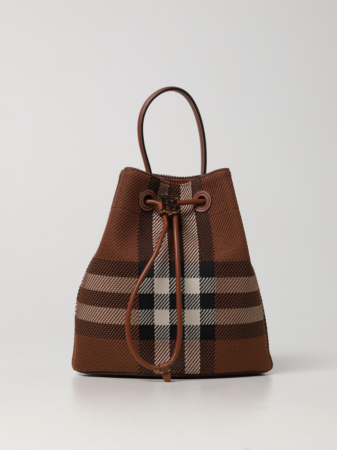 BURBERRY HANDBAG: Burberry Dark Birch check pattern fabric bag, Brown - Img 1