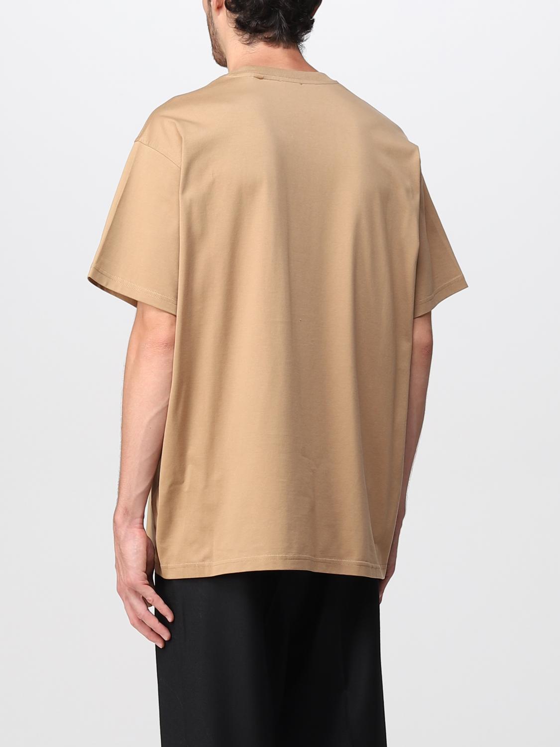 BURBERRY: oversize cotton t-shirt with label - Camel | Burberry t