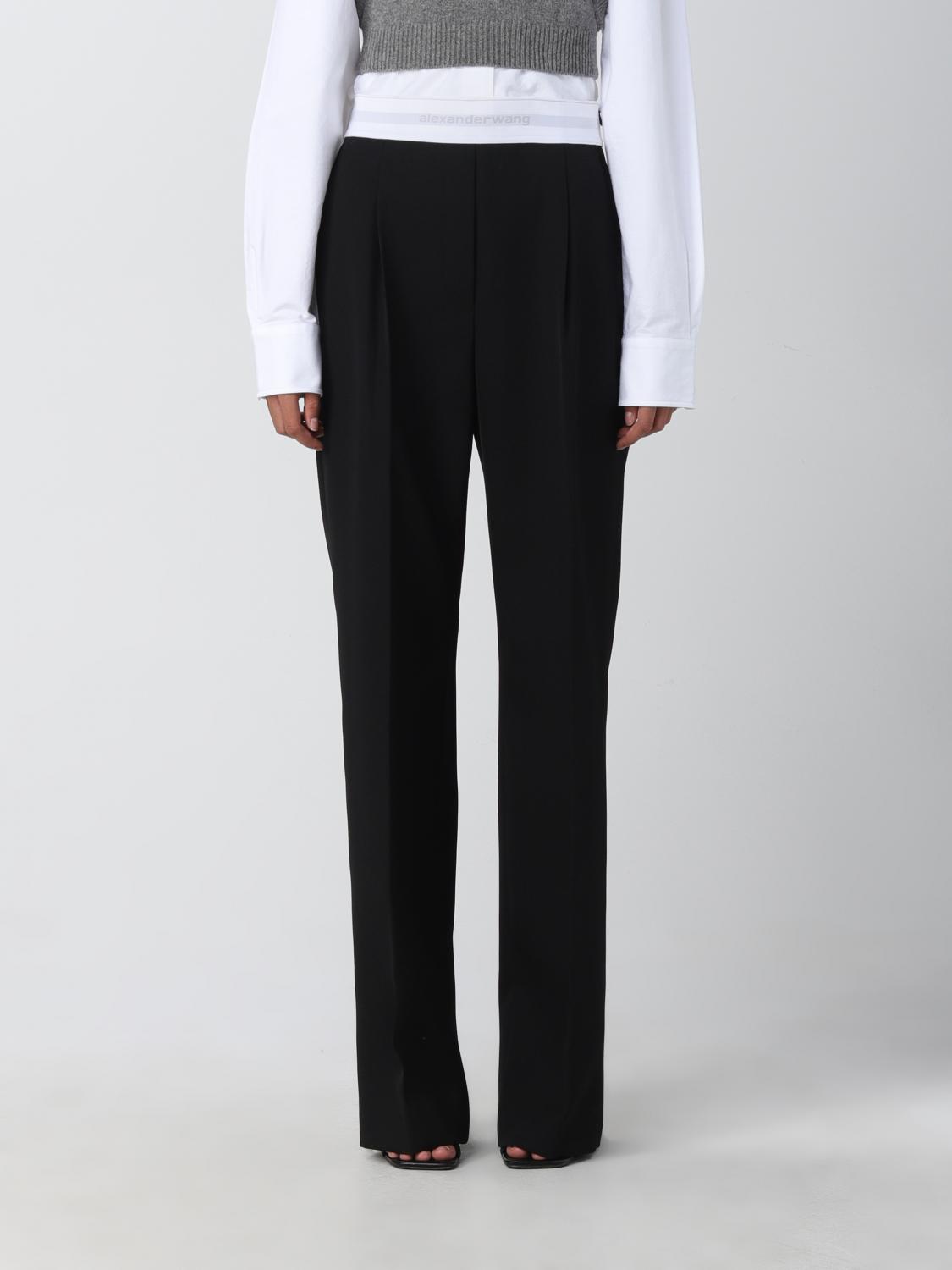 パンツ ALEXANDER WANG Woman Pants Black 1WC1244686 001 Alexander Wang Logo Elastic Waist Cotton Twill Wide Leg