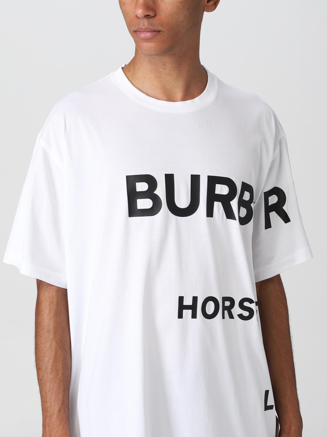BURBERRY: oversize cotton t-shirt with Horseferry print - White