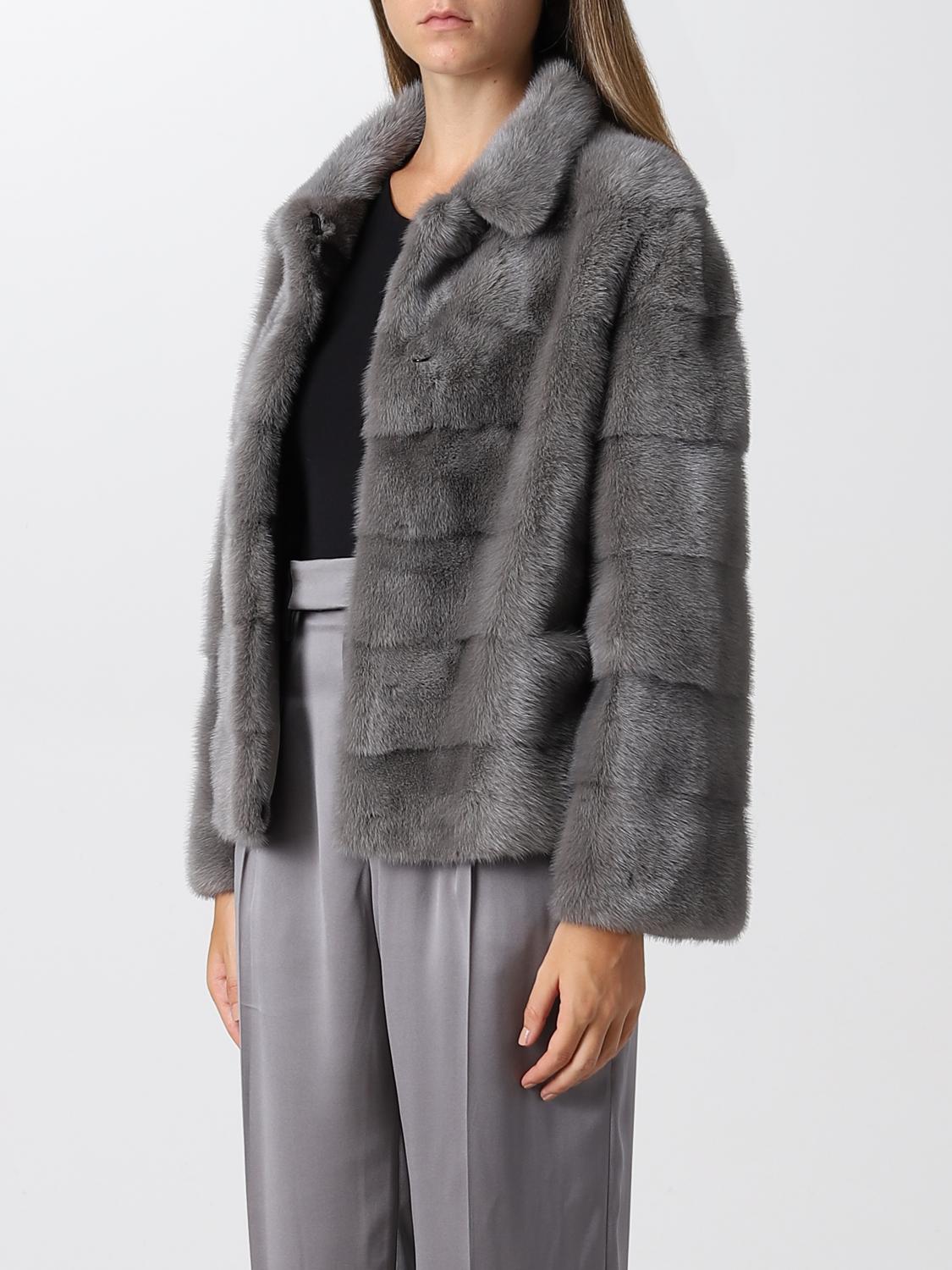 SIMONETTA RAVIZZA FUR COAT: Coat women Simonetta Ravizza, Grey - Img 3