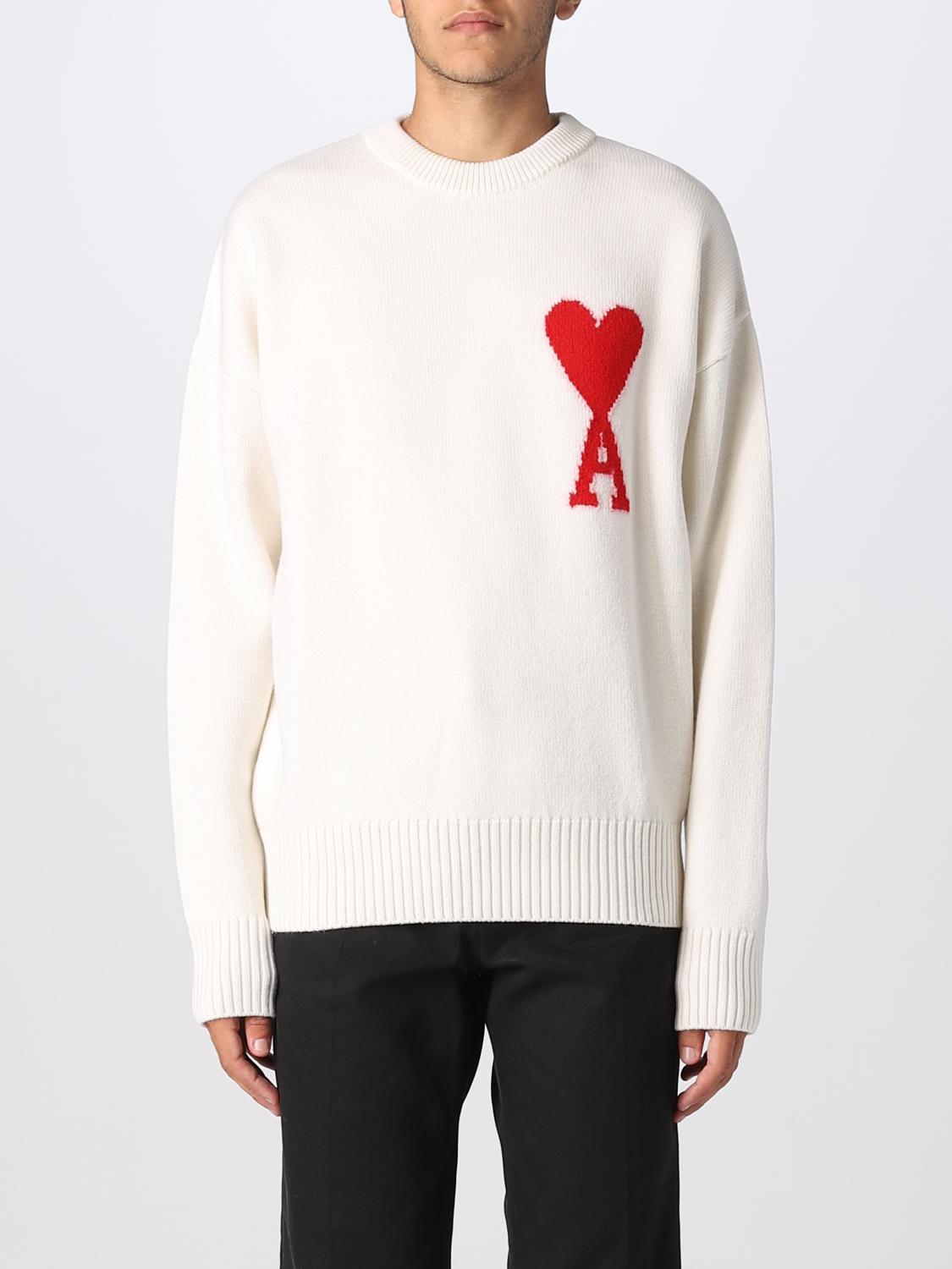 AMI PARIS Sweater men White Ami Paris sweater BFUKS002018 online at GIGLIO.COM