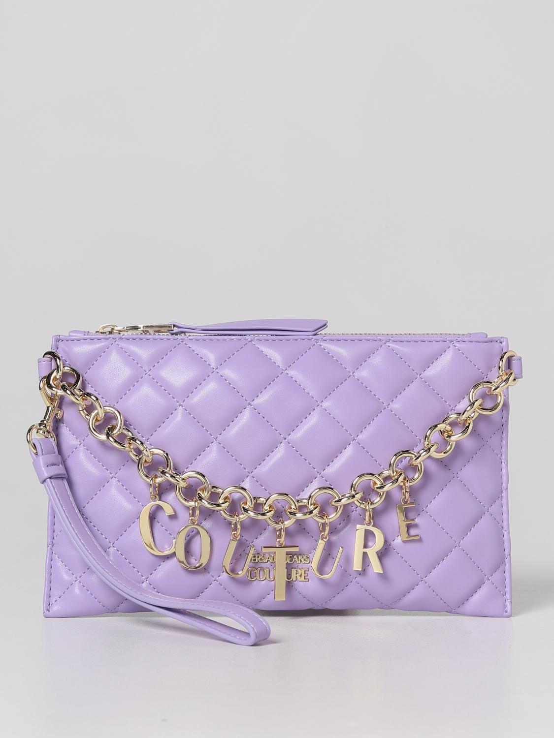 VERSACE JEANS COUTURE BORSA A TRACOLLA: Borsa Versace Jeans Couture in pelle sintetica matelassè, Lilla - Img 1