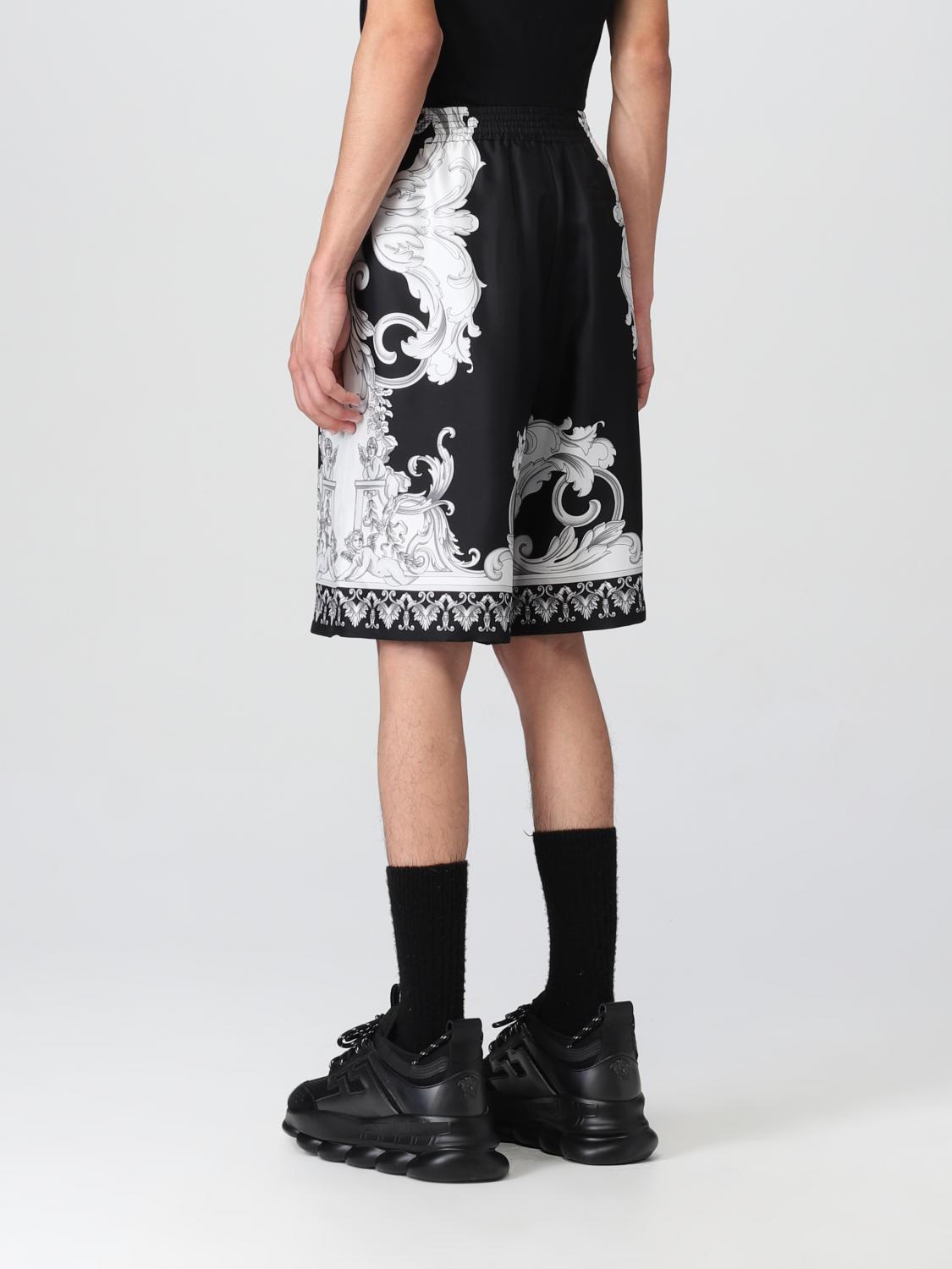 VERSACE: Silver Baroque silk shorts - Black | Versace shorts