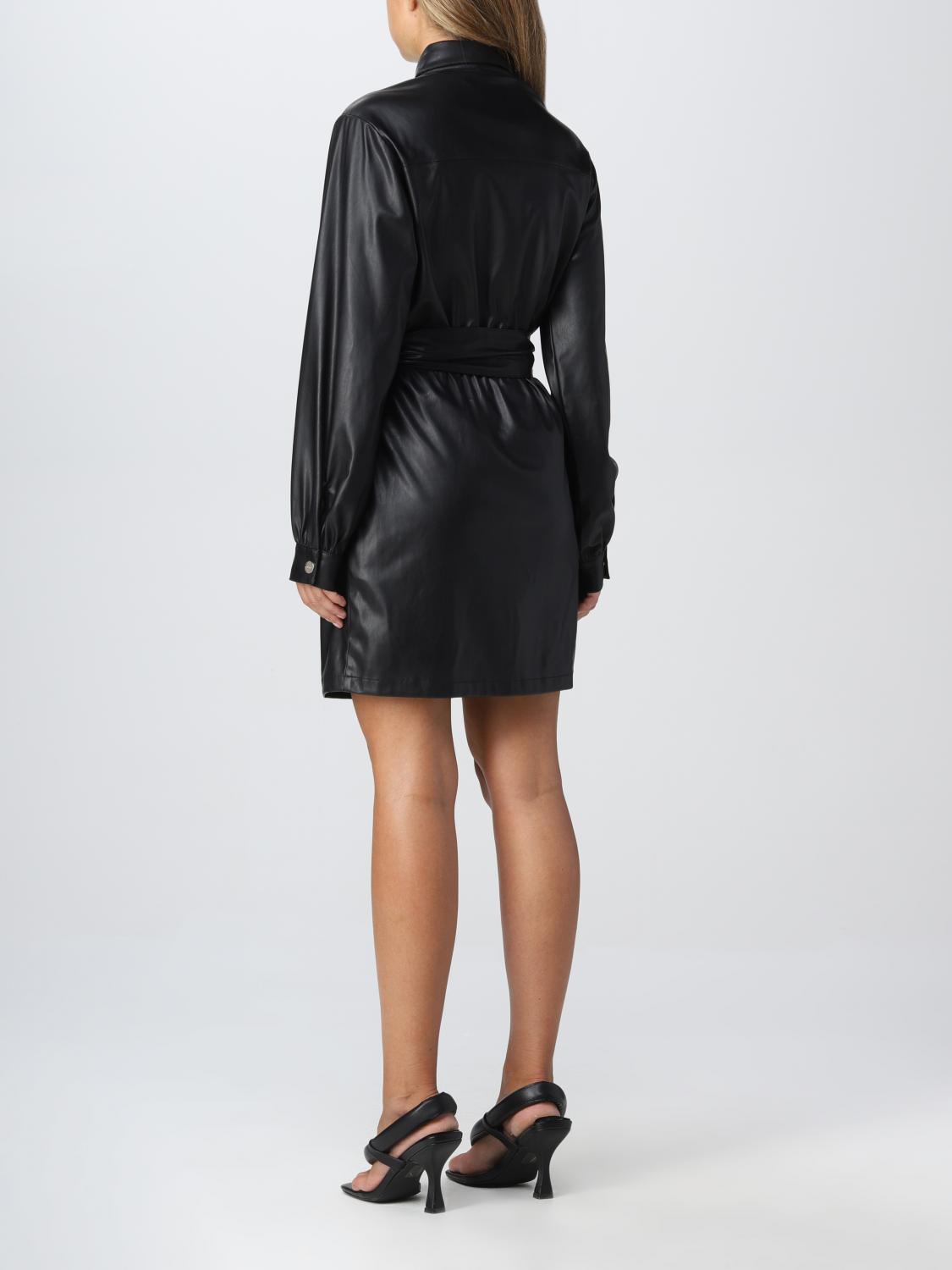 chinese dress ladies Liu Jo Women's Vegan Leather Dress, Short Chemisier Model in Coated Fabric,  Black, Black, 10 : Amazon.co.uk: Fashion main image 1
