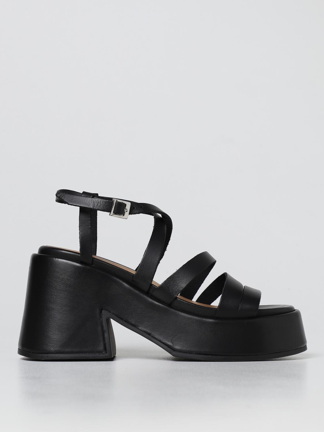 GANNI HEELED SANDAL: Ganni leather sandals, Black - Img 1