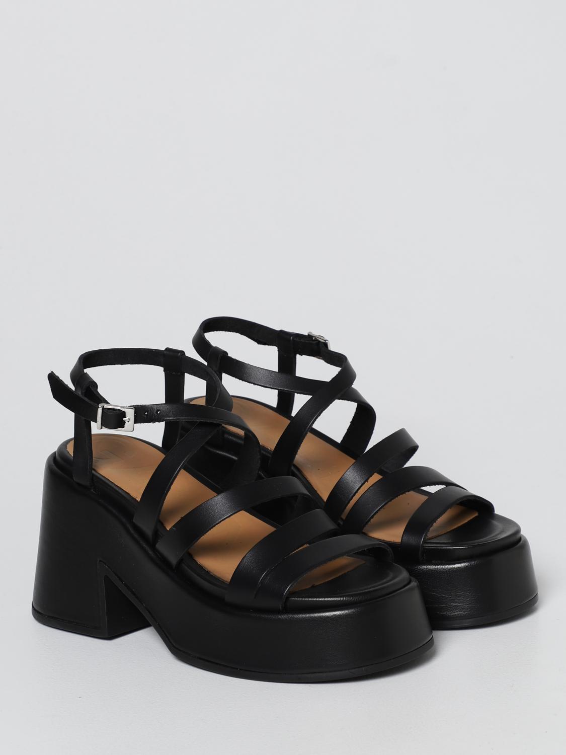 GANNI HEELED SANDAL: Ganni leather sandals, Black - Img 2