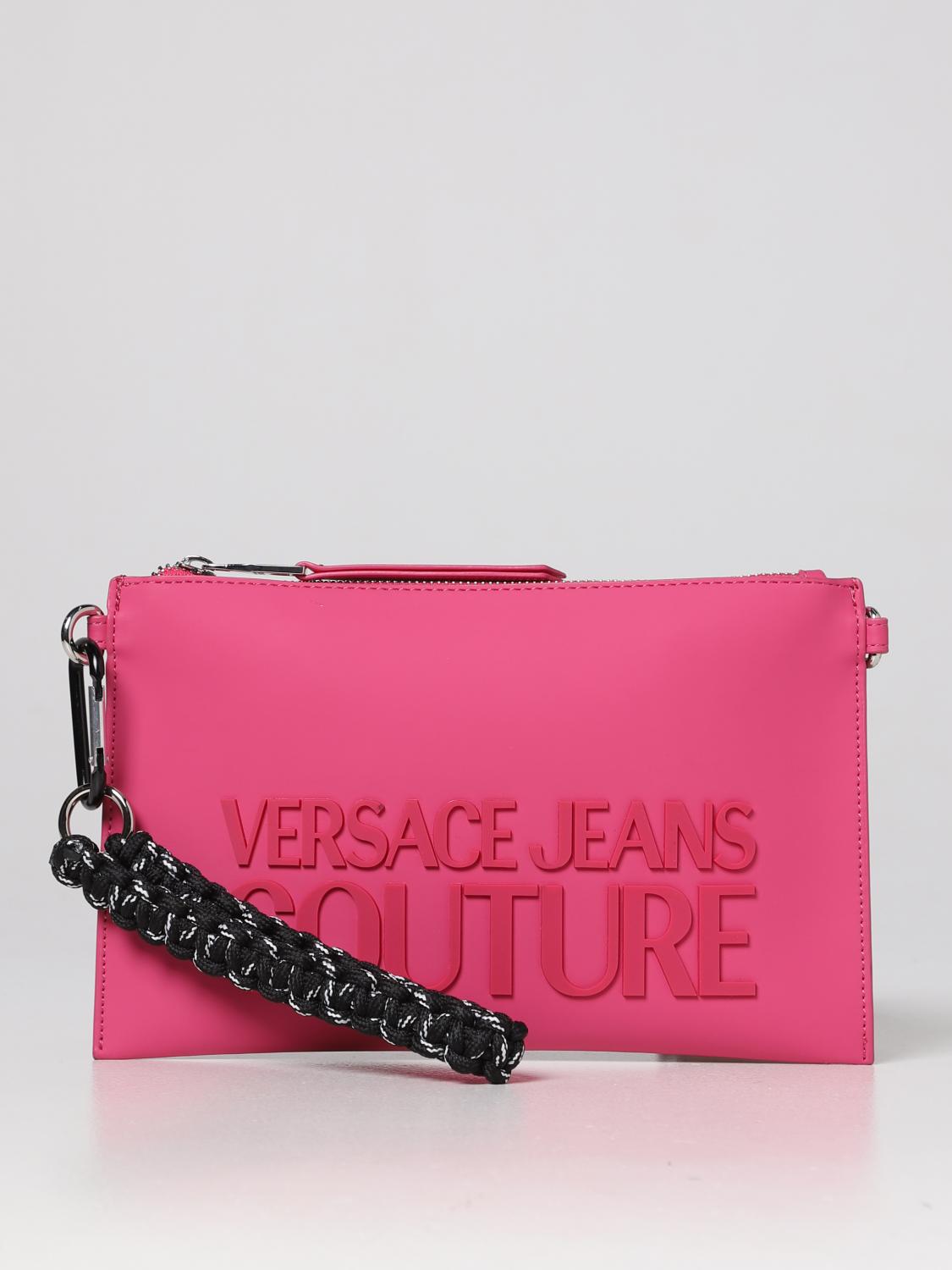 VERSACE JEANS COUTURE BORSA A MANO: Clutch Versace Jeans Couture in pelle sintetica gommata, Fuxia - Img 1
