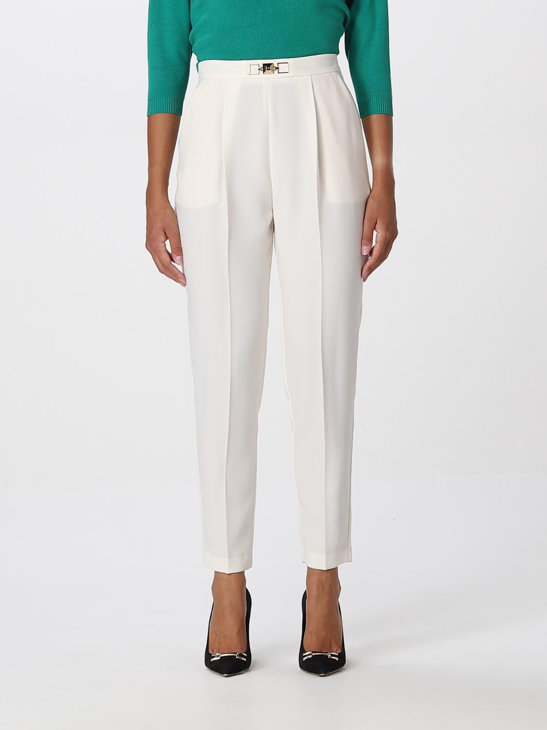 Elisabetta Franchi pantaloni gamba larga tessuto crepe panna