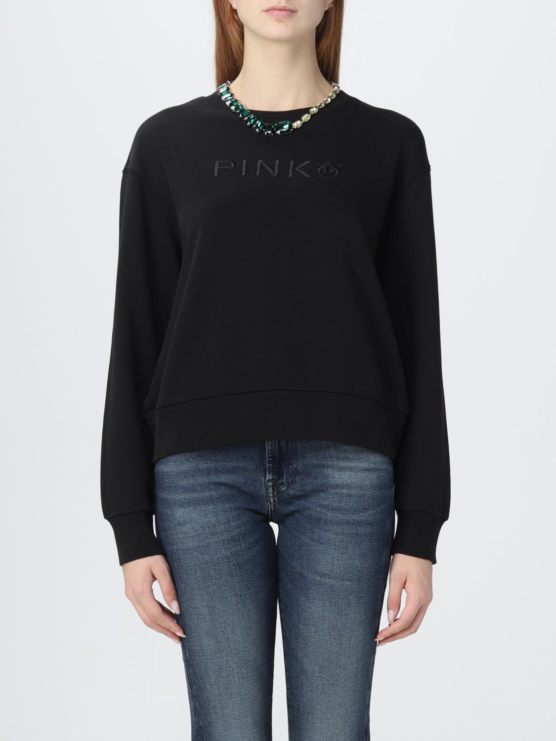 Felpa Girocollo Pinko Up Donna – Cotone Felpato Autunno-Inverno, Stampa Logo, Bianco Sporco, Taglie S E M