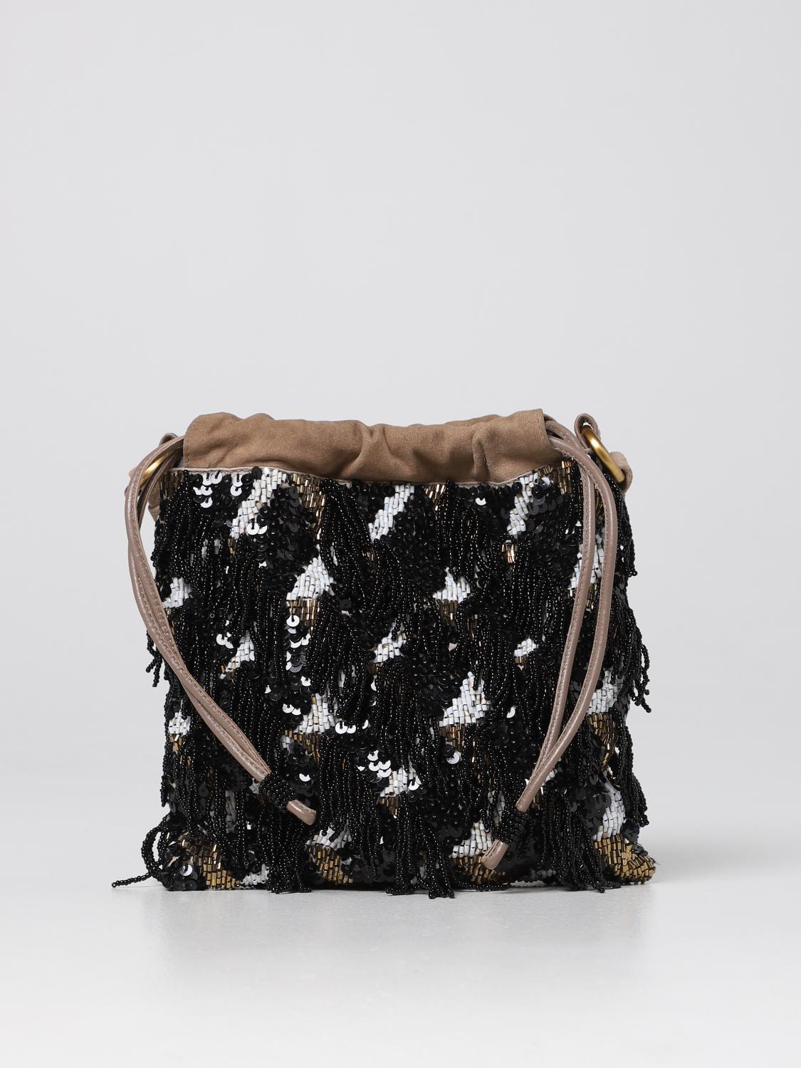 MALIPARMI: Borsa in camoscio e perline Nero Borsa A Tracolla